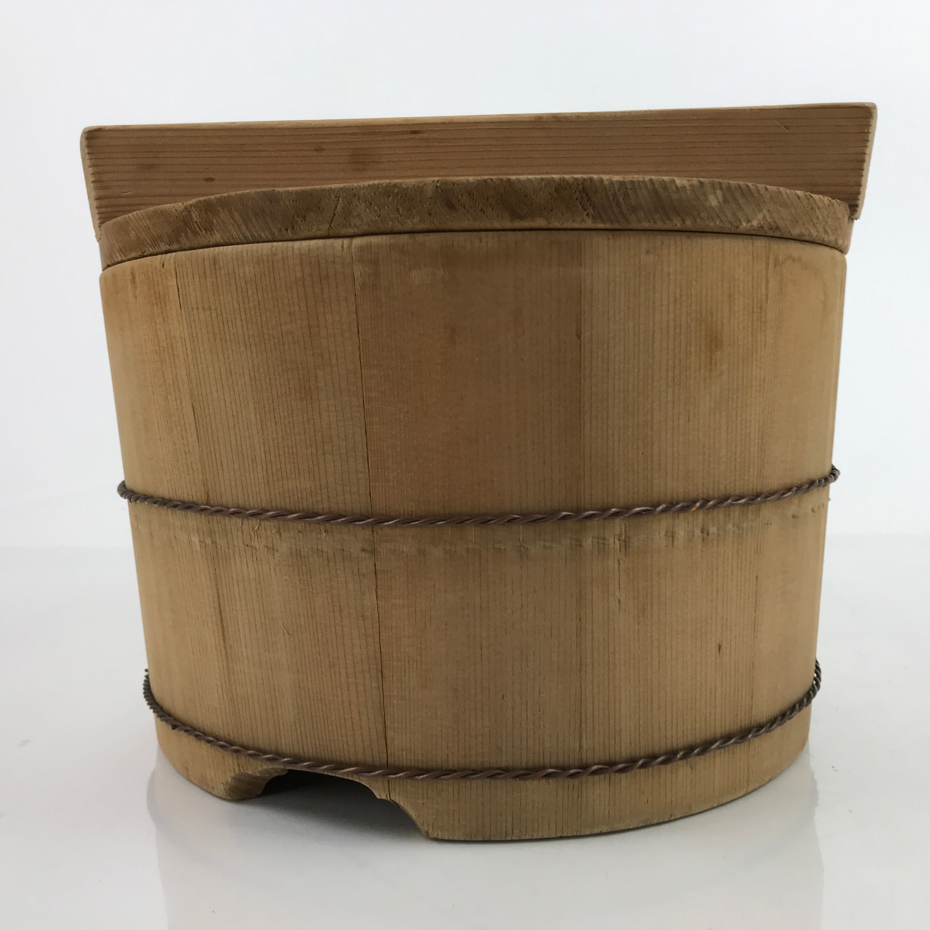 Japanese Handmade Wooden Bucket Oke Sushioke Vtg Deep Lidded BK40