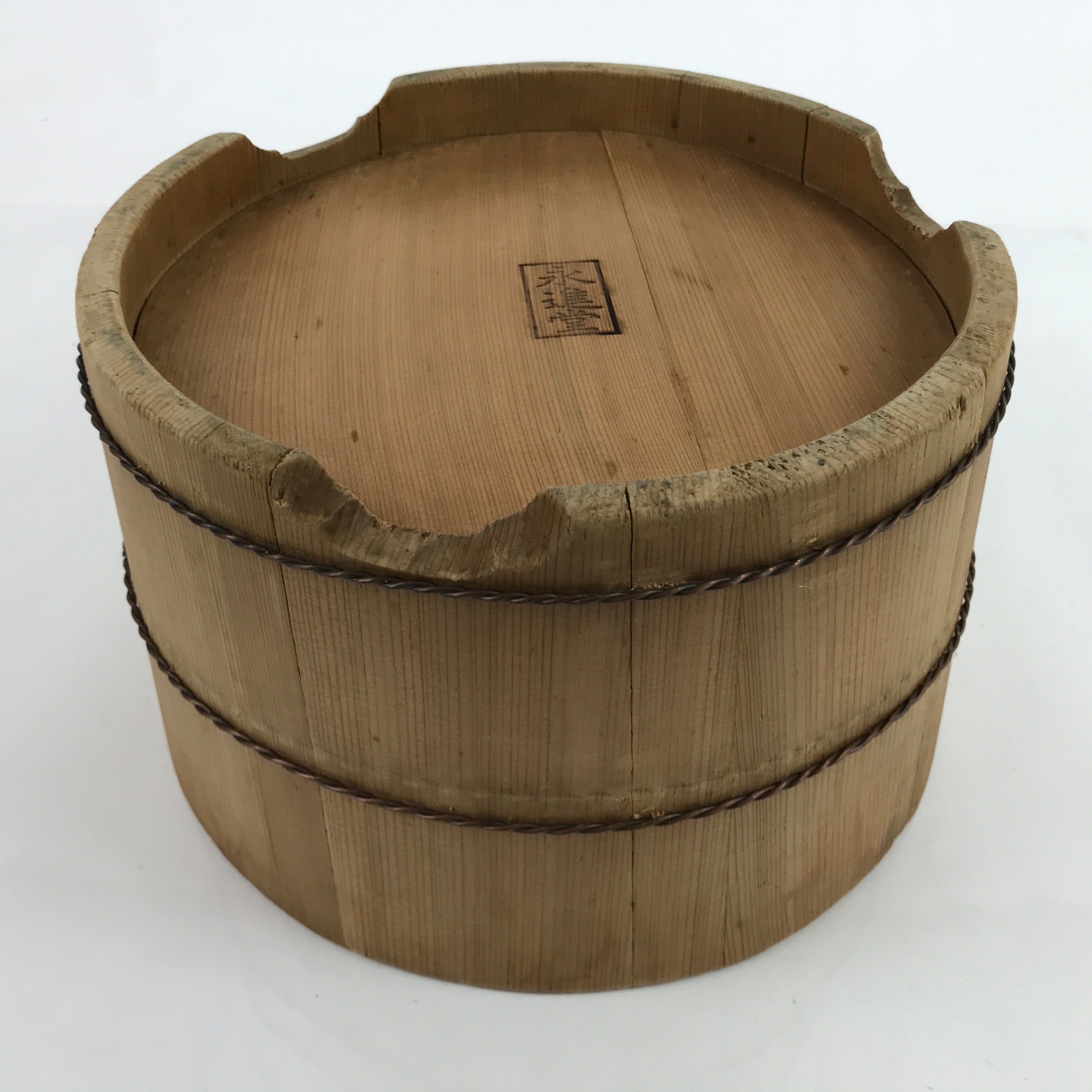 Japanese Handmade Wooden Bucket Oke Sushioke Vtg Deep Lidded BK40