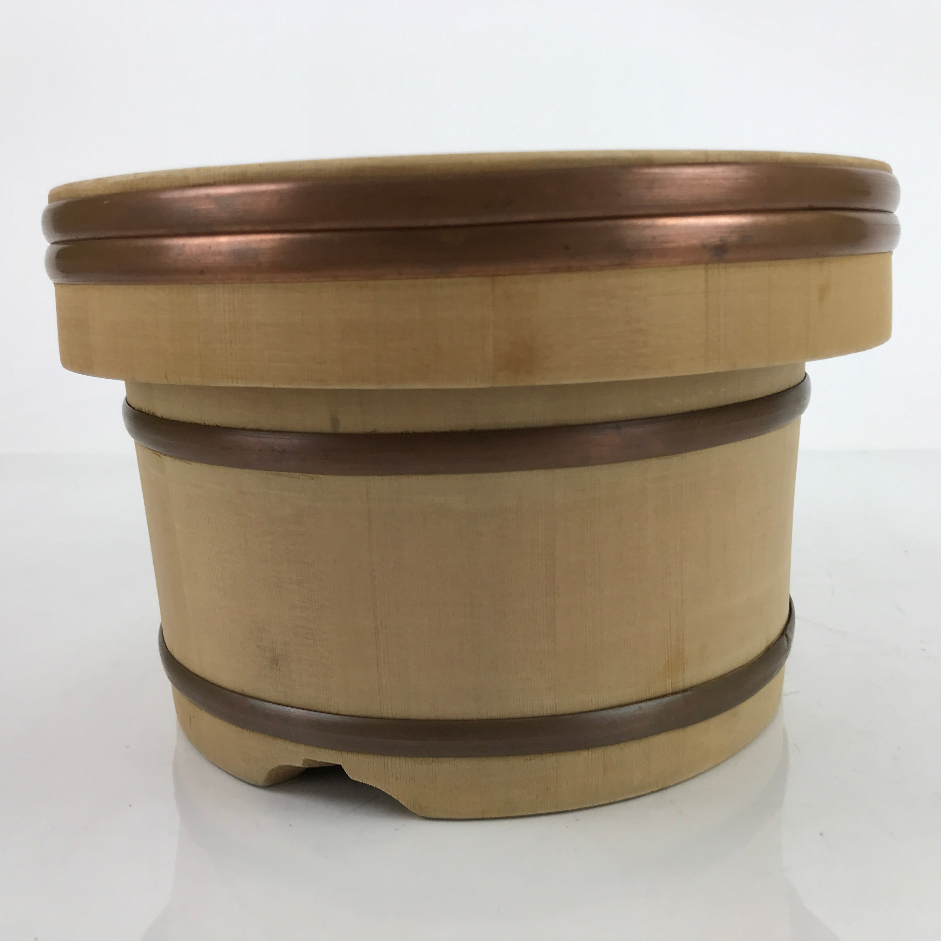 Japanese Handmade Wooden Bucket Oke Sushioke Vtg Deep Lidded BK41