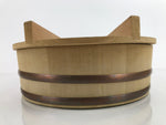 Japanese Handmade Wooden Oke Bucket Sushioke Hangiri Vtg Lidded Handai BK33