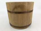 Japanese Handmade Wooden Oke Bucket Vtg Water Rice Storage Brown Copper BK18