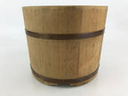 Japanese Handmade Wooden Oke Bucket Vtg Water Rice Storage Brown Copper BK18