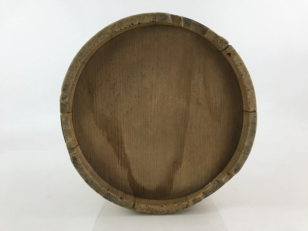 Japanese Handmade Wooden Oke Bucket Vtg Water Rice Storage Brown Copper BK18