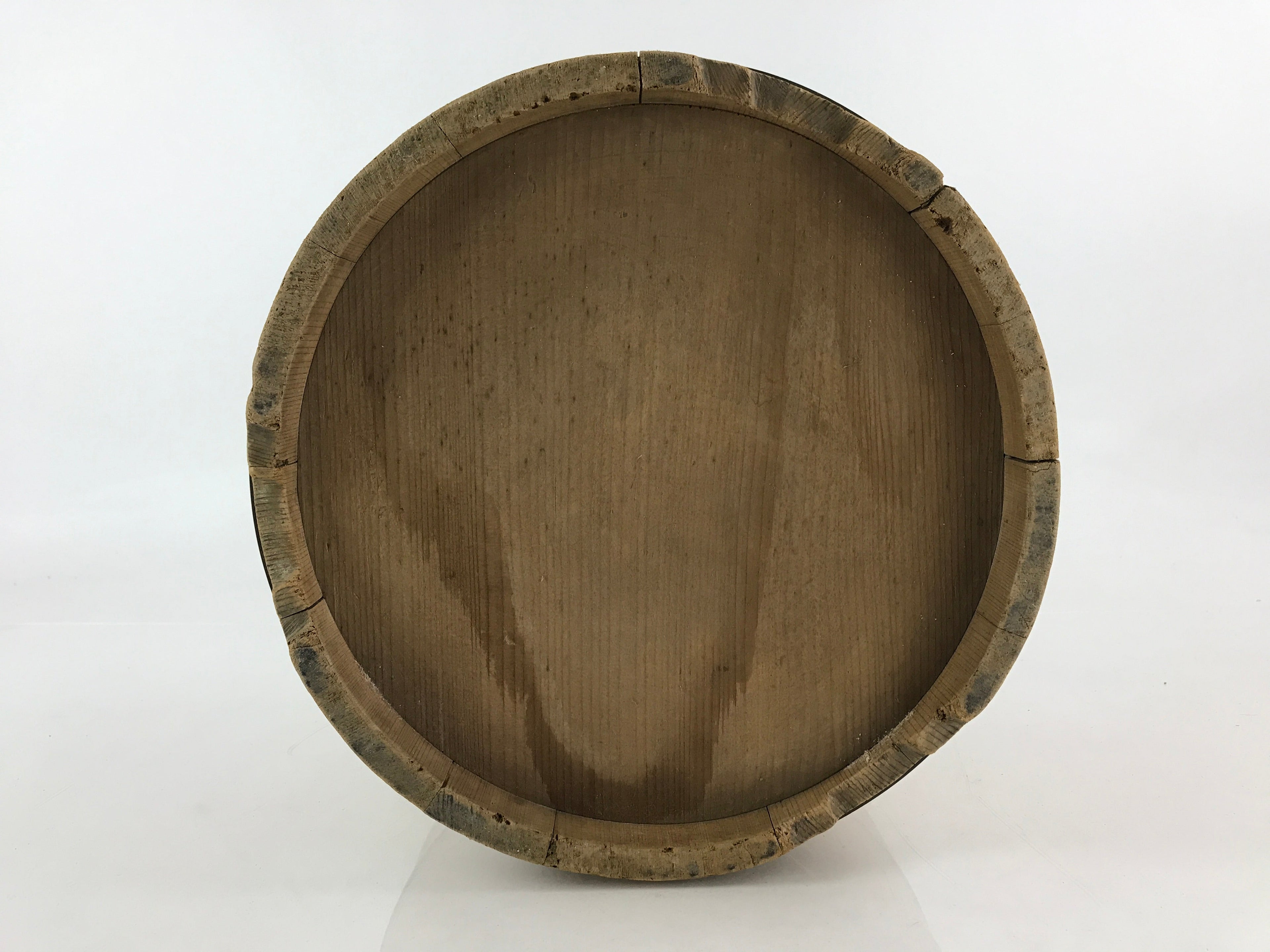 Japanese Handmade Wooden Oke Bucket Vtg Water Rice Storage Brown Copper BK18