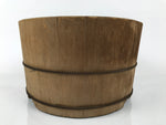 Japanese Handmade Wooden Oke Bucket Vtg Water Rice Storage Brown Twist Wire BK52