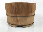 Japanese Handmade Wooden Oke Bucket Vtg Water Rice Storage Brown Twist Wire BK52