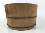 Japanese Handmade Wooden Oke Bucket Vtg Water Rice Storage Brown Twist Wire BK52