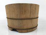 Japanese Handmade Wooden Oke Bucket Vtg Water Rice Storage Brown Twist Wire BK52
