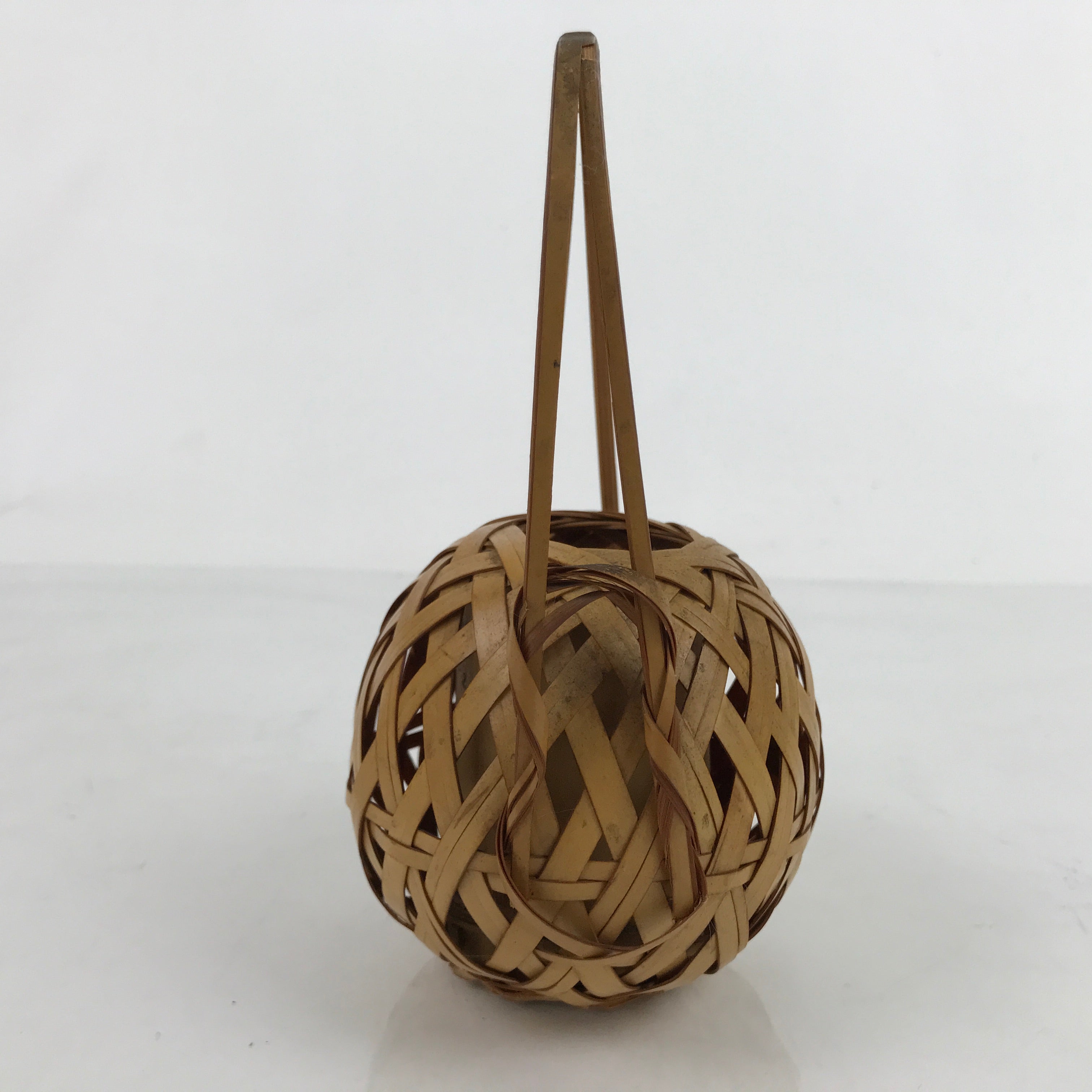 Japanese Handwoven Bamboo Basket Vase Vtg Small Kago Ikebana Arrangement B245