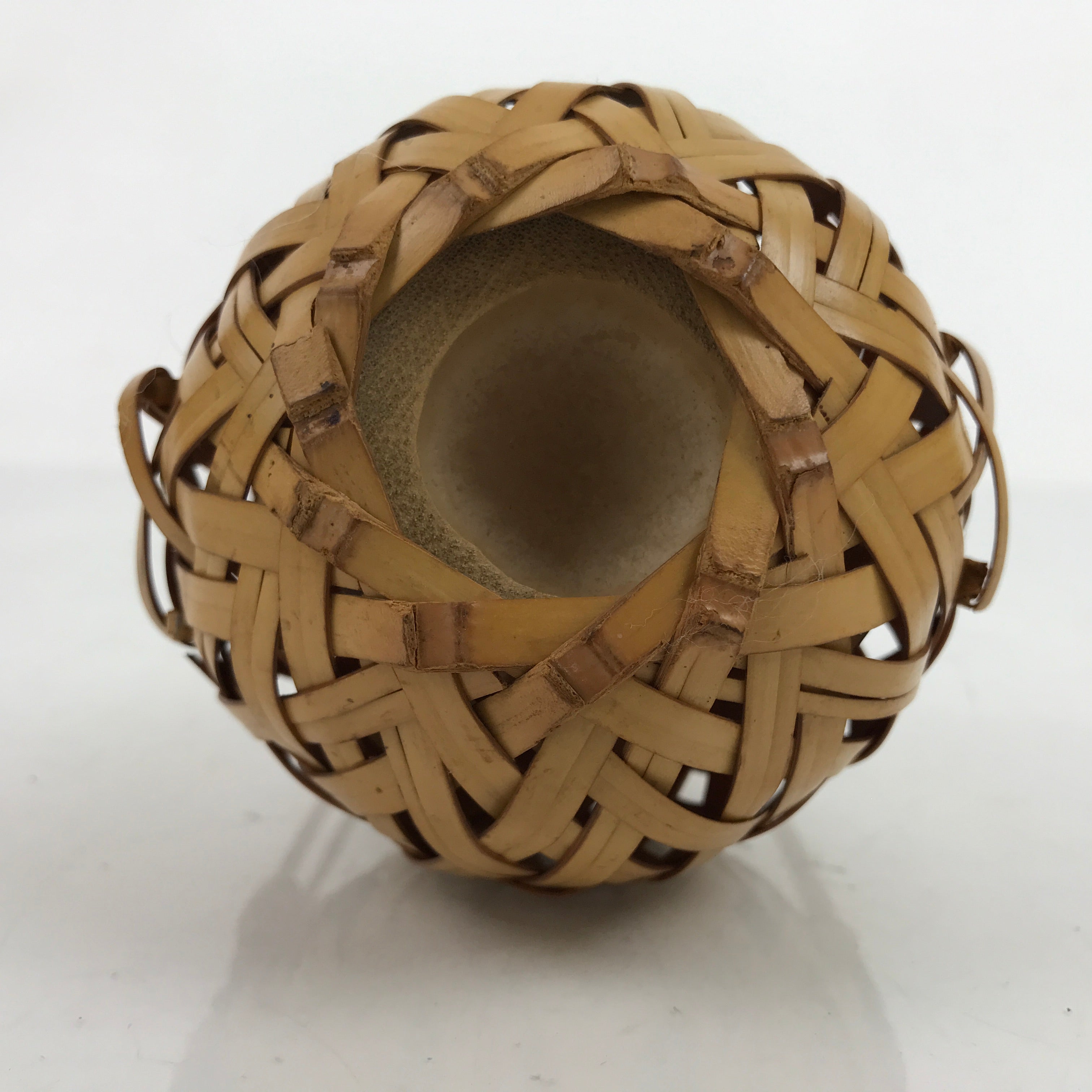Japanese Handwoven Bamboo Basket Vase Vtg Small Kago Ikebana Arrangement B245