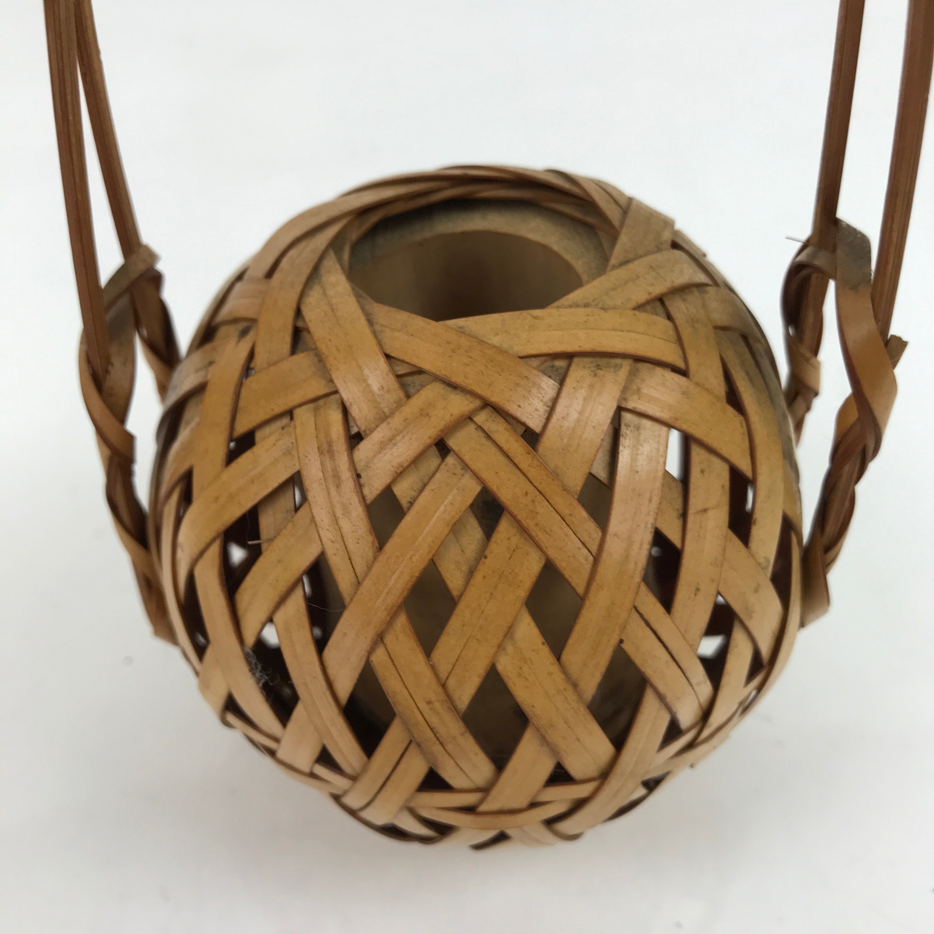Japanese Handwoven Bamboo Basket Vase Vtg Small Kago Ikebana Arrangement B245
