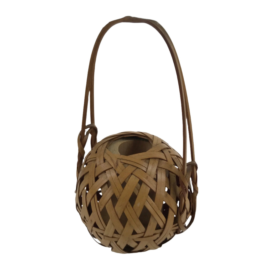 Japanese Handwoven Bamboo Basket Vase Vtg Small Kago Ikebana Arrangement B245