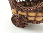 Japanese Handwoven Bamboo Basket Vtg Carriage Cart Kago Ikebana Arrangement B231