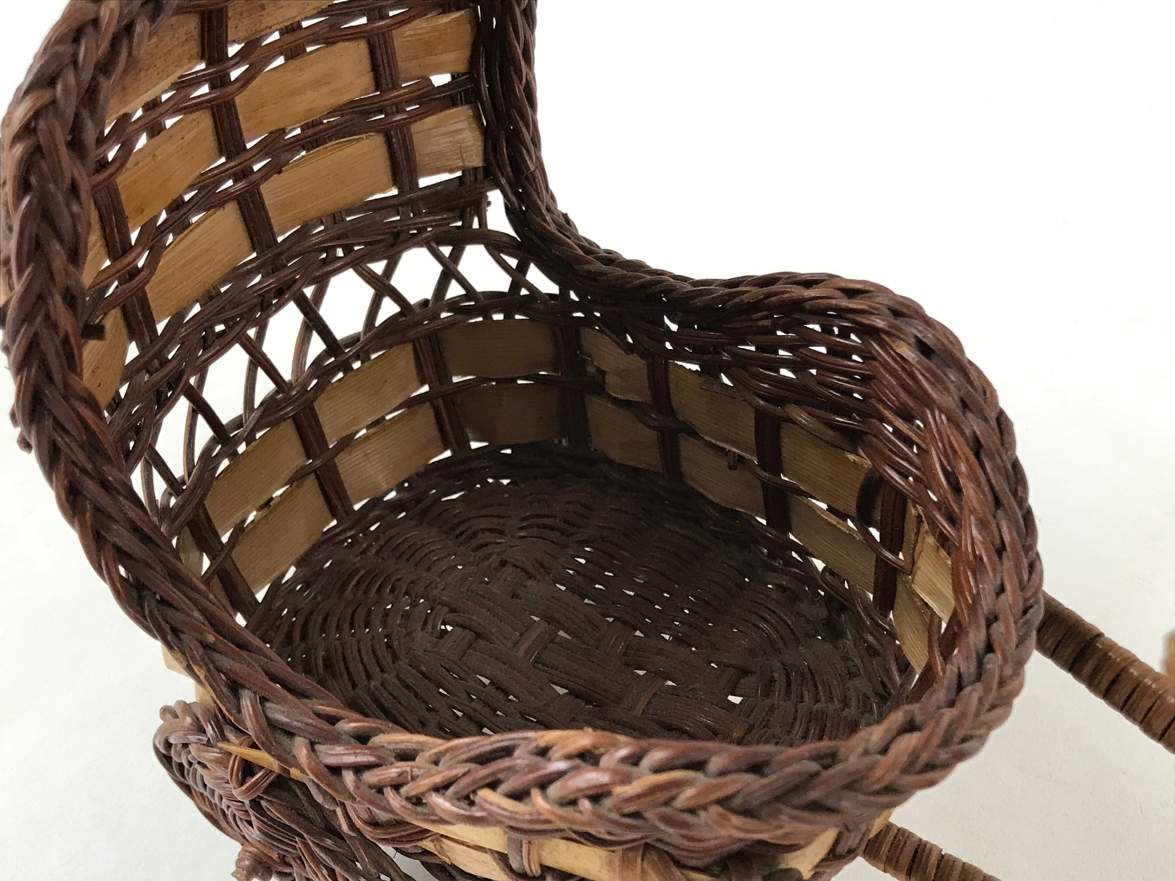 Japanese Handwoven Bamboo Basket Vtg Carriage Cart Kago Ikebana Arrangement B231