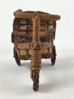 Japanese Handwoven Bamboo Basket Vtg Carriage Cart Kago Ikebana Arrangement B231