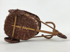 Japanese Handwoven Bamboo Basket Vtg Carriage Cart Kago Ikebana Arrangement B231