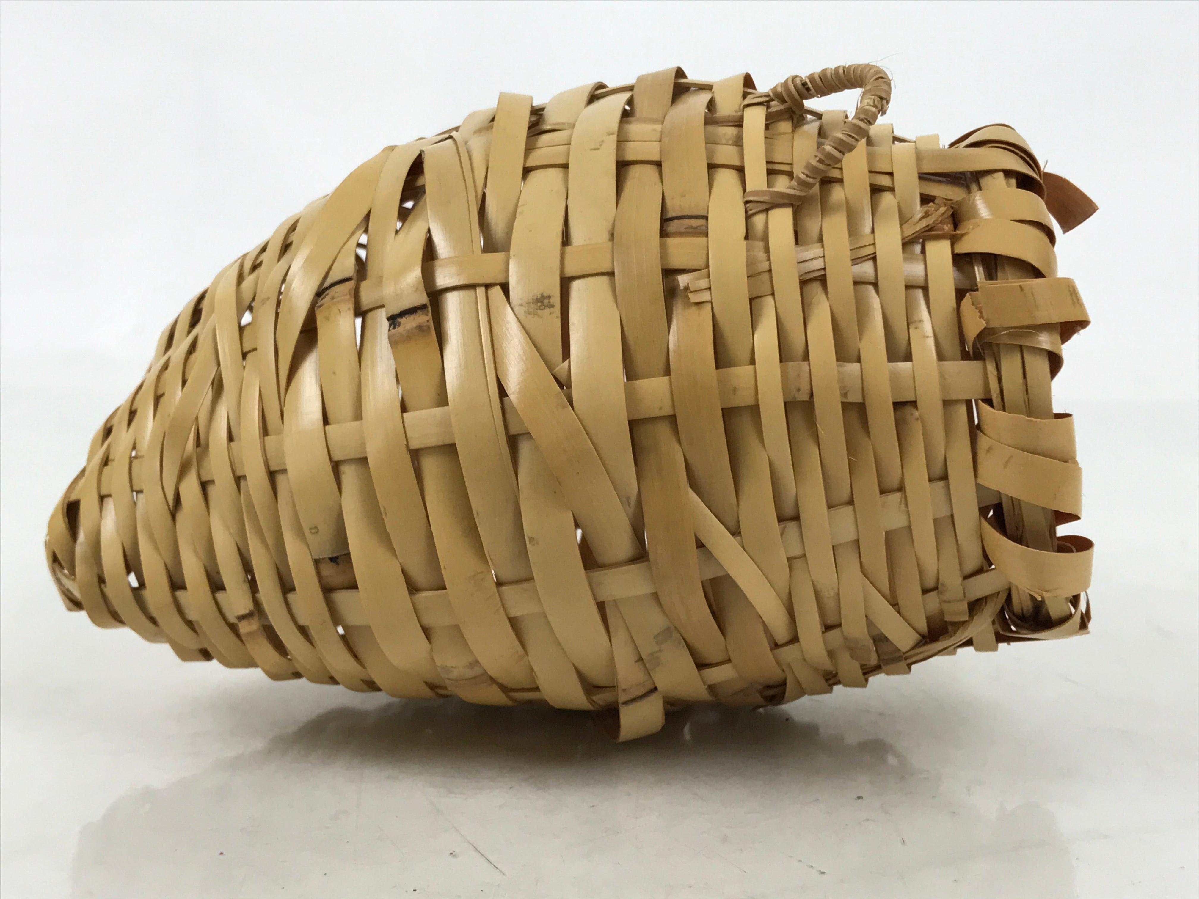 Japanese Handwoven Bamboo Basket Vtg Hanging Kago Ikebana Arrangement Brown B262