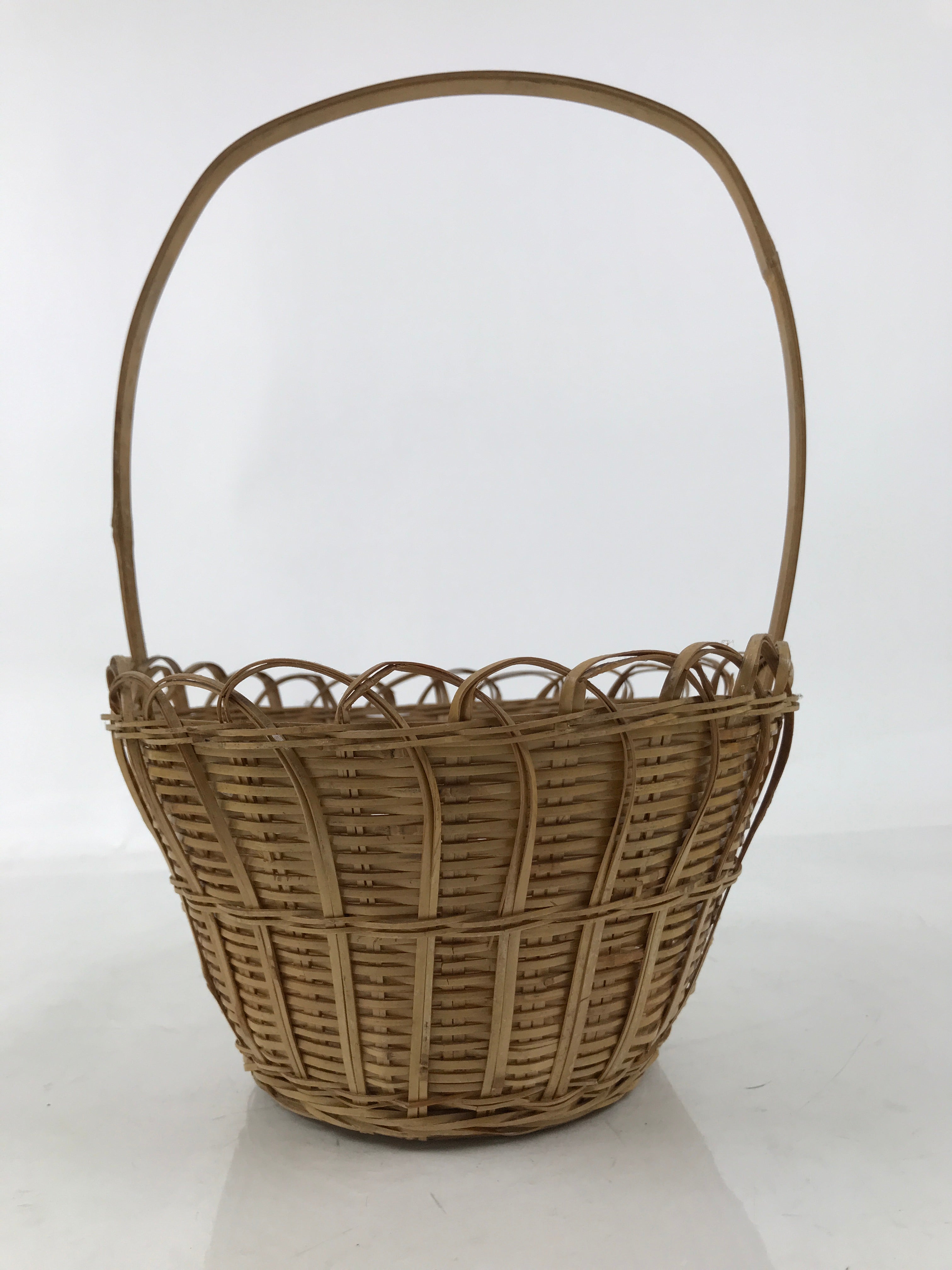 Japanese Handwoven Bamboo Basket Vtg Kago Ikebana Arrangement Handle Brown B261