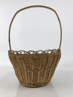 Japanese Handwoven Bamboo Basket Vtg Kago Ikebana Arrangement Handle Brown B261