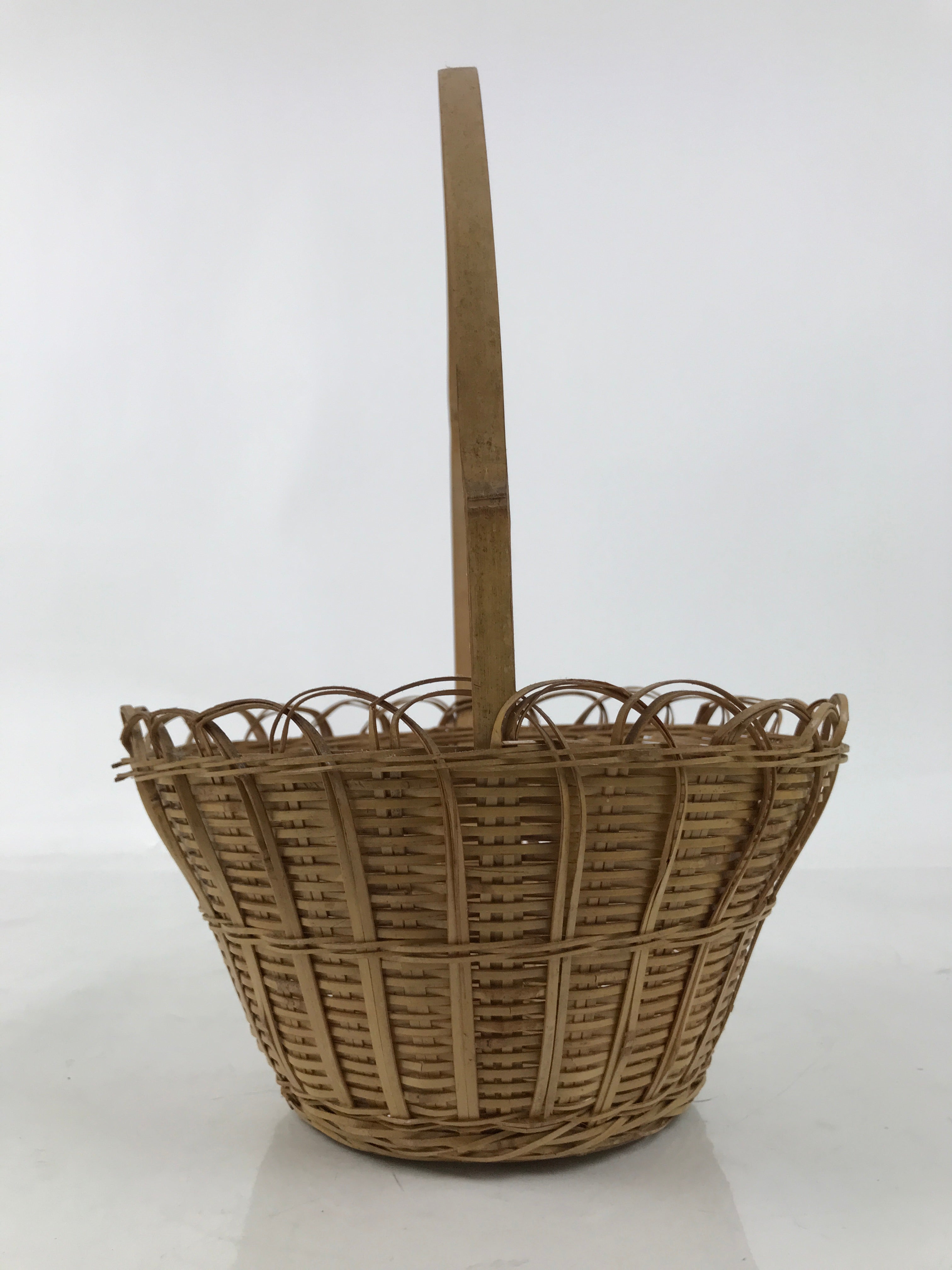 Japanese Handwoven Bamboo Basket Vtg Kago Ikebana Arrangement Handle Brown B261