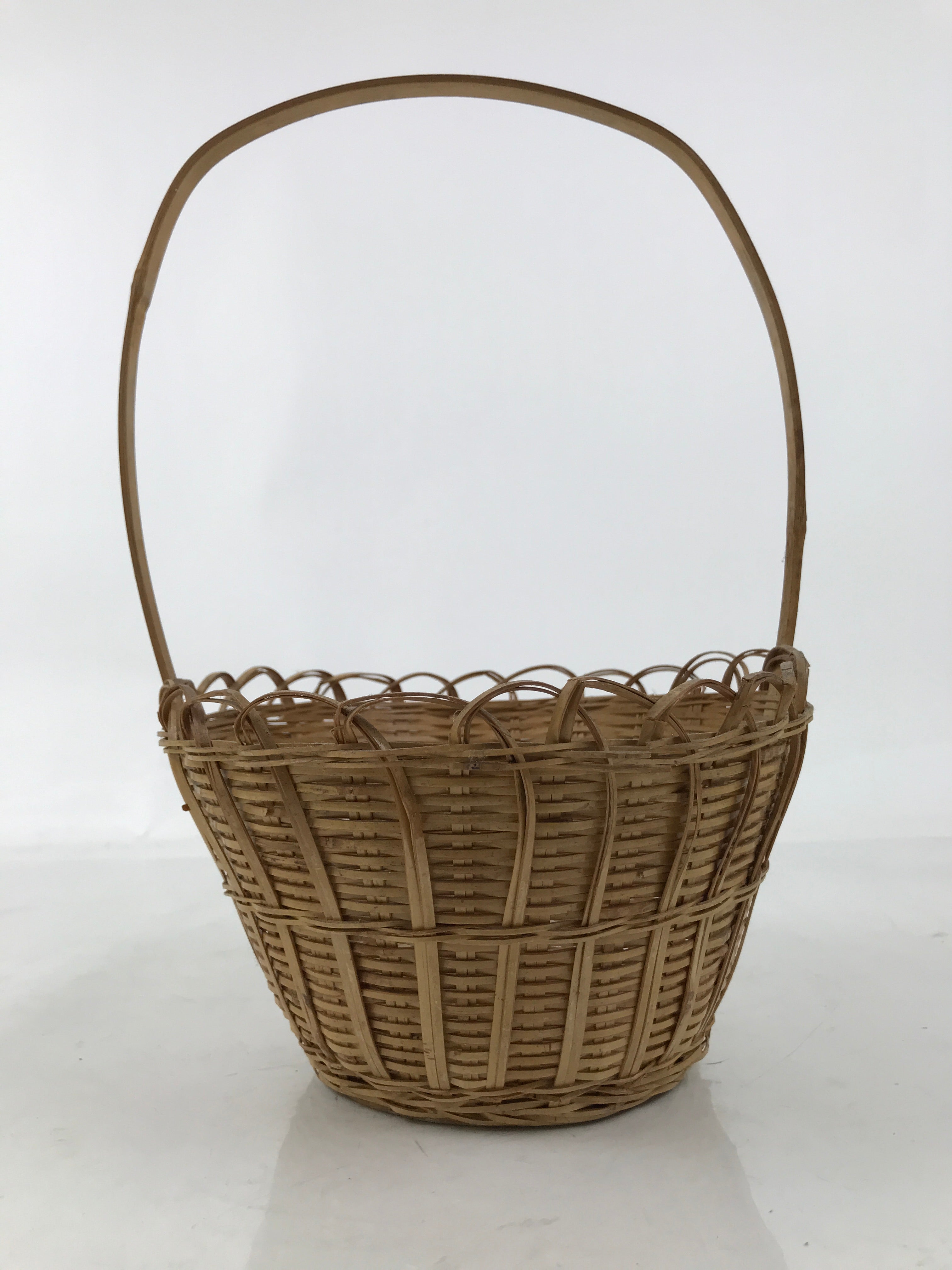 Japanese Handwoven Bamboo Basket Vtg Kago Ikebana Arrangement Handle Brown B261