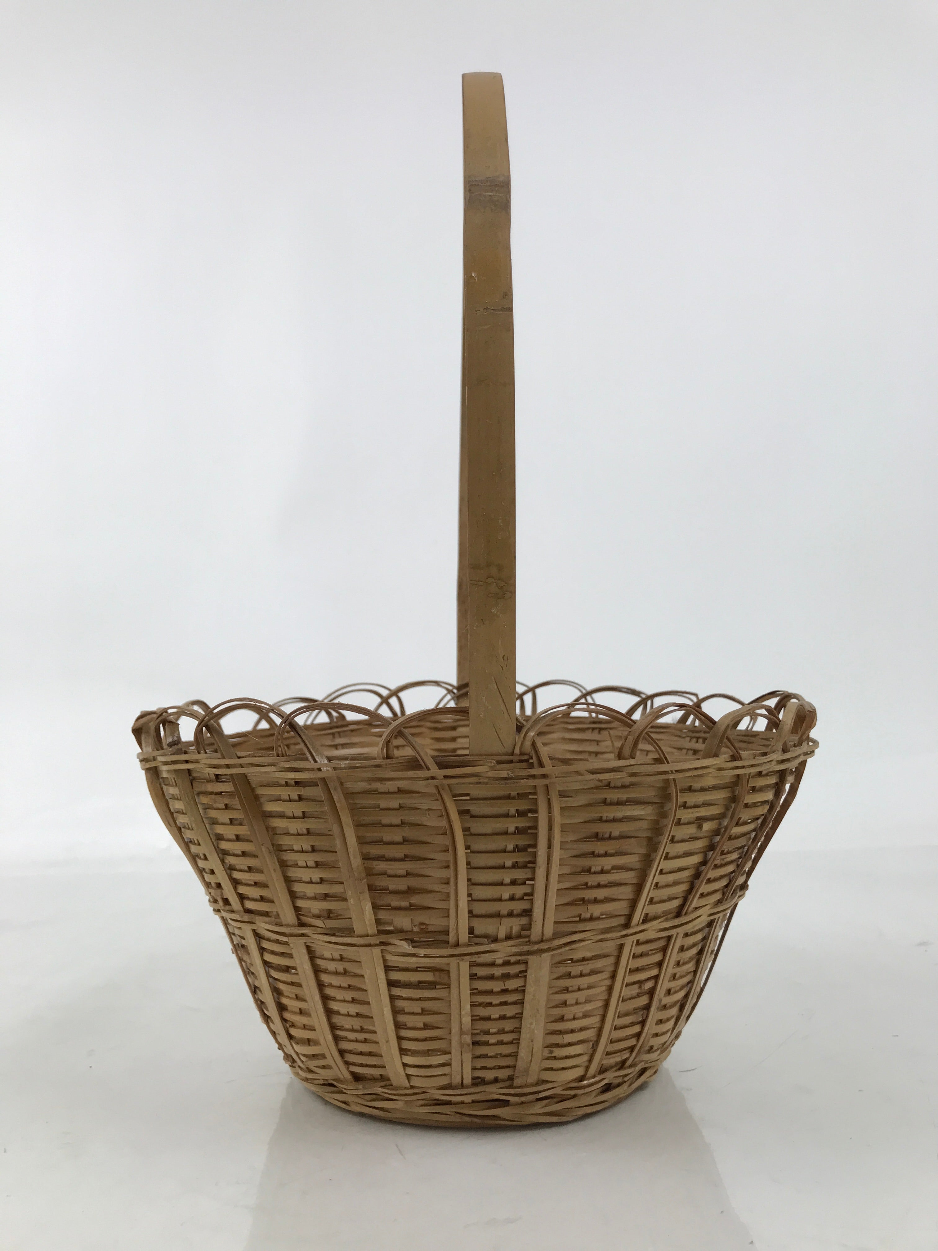 Japanese Handwoven Bamboo Basket Vtg Kago Ikebana Arrangement Handle Brown B261
