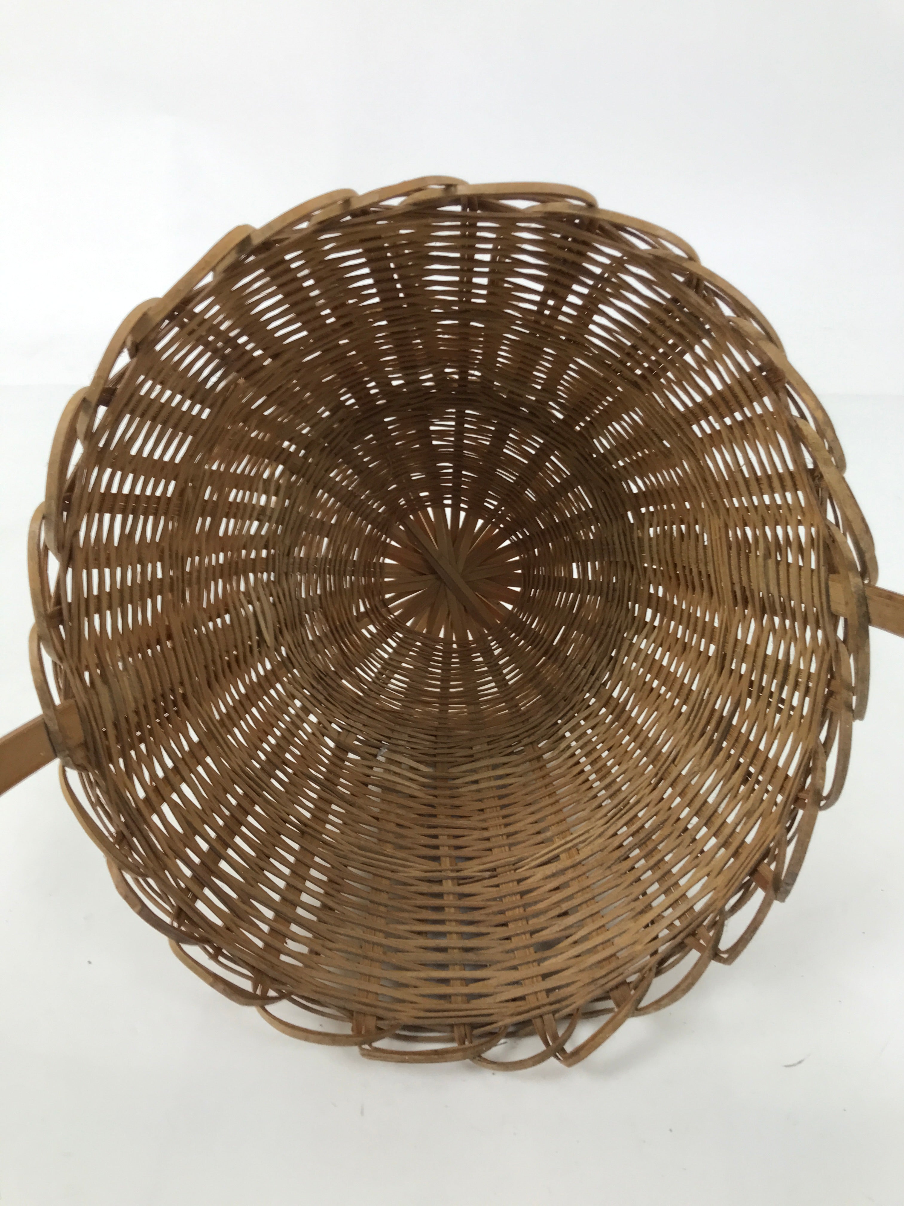 Japanese Handwoven Bamboo Basket Vtg Kago Ikebana Arrangement Handle Brown B261