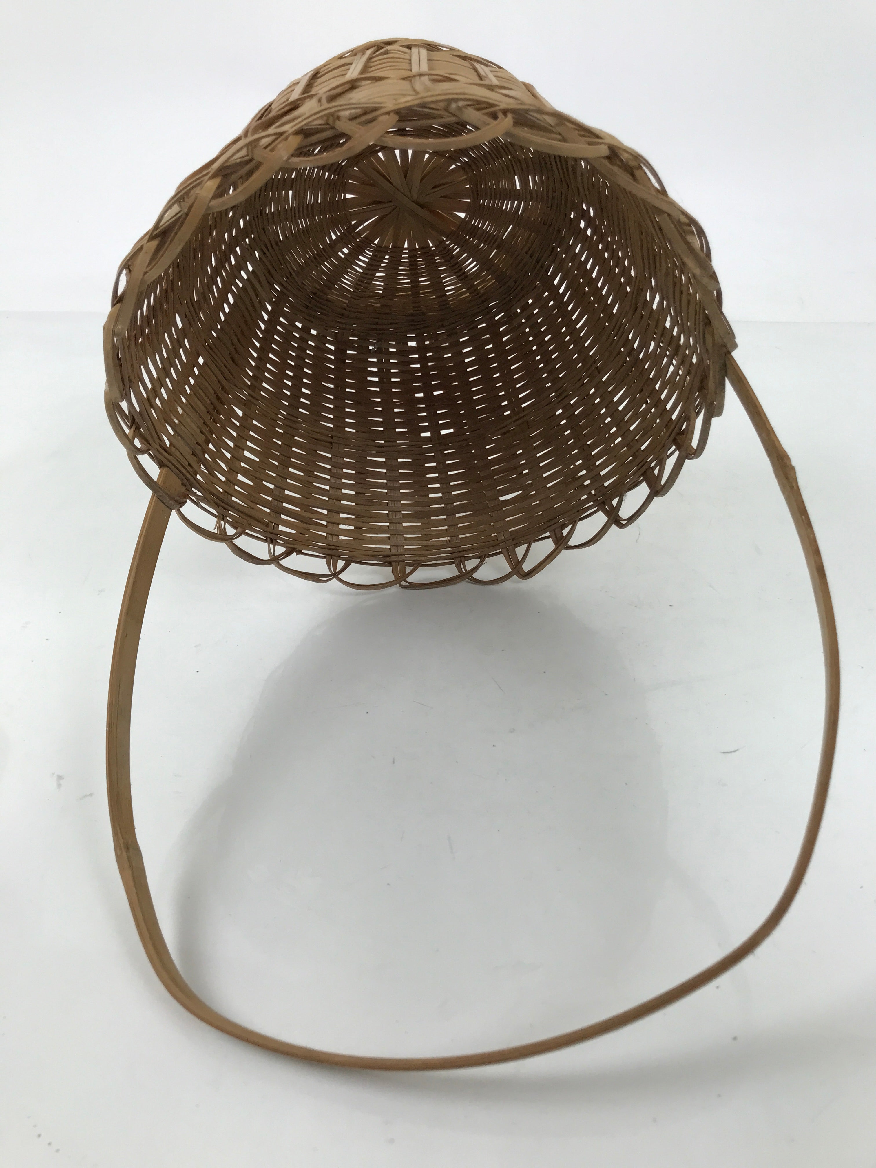Japanese Handwoven Bamboo Basket Vtg Kago Ikebana Arrangement Handle Brown B261