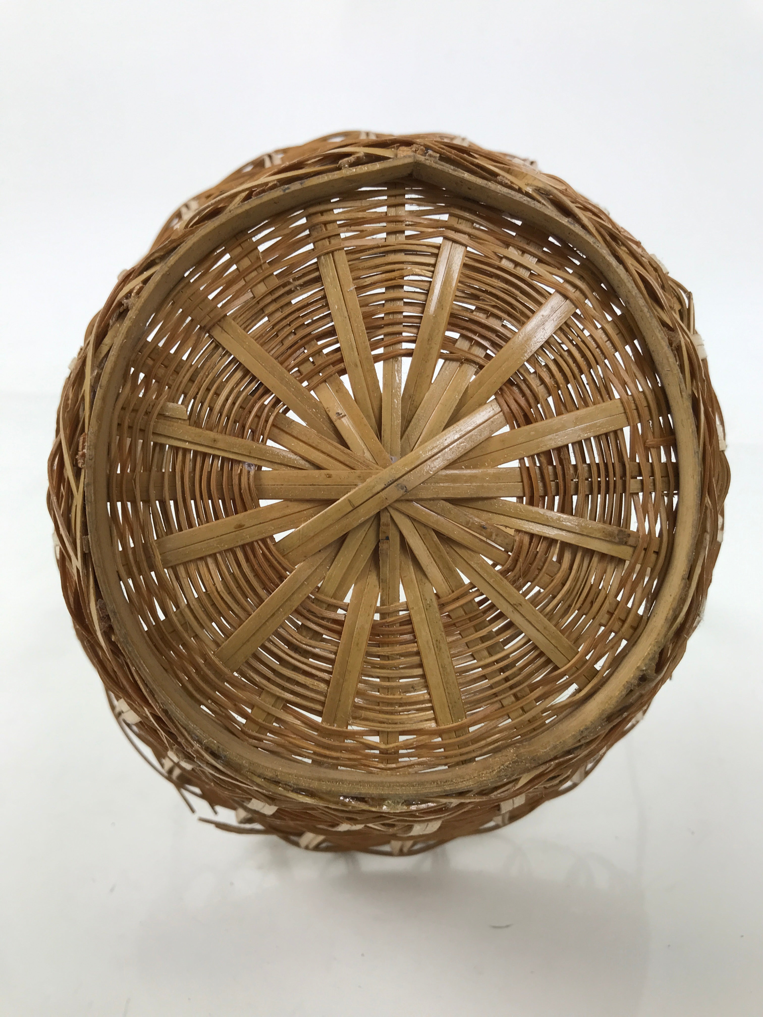 Japanese Handwoven Bamboo Basket Vtg Kago Ikebana Arrangement Handle Brown B261