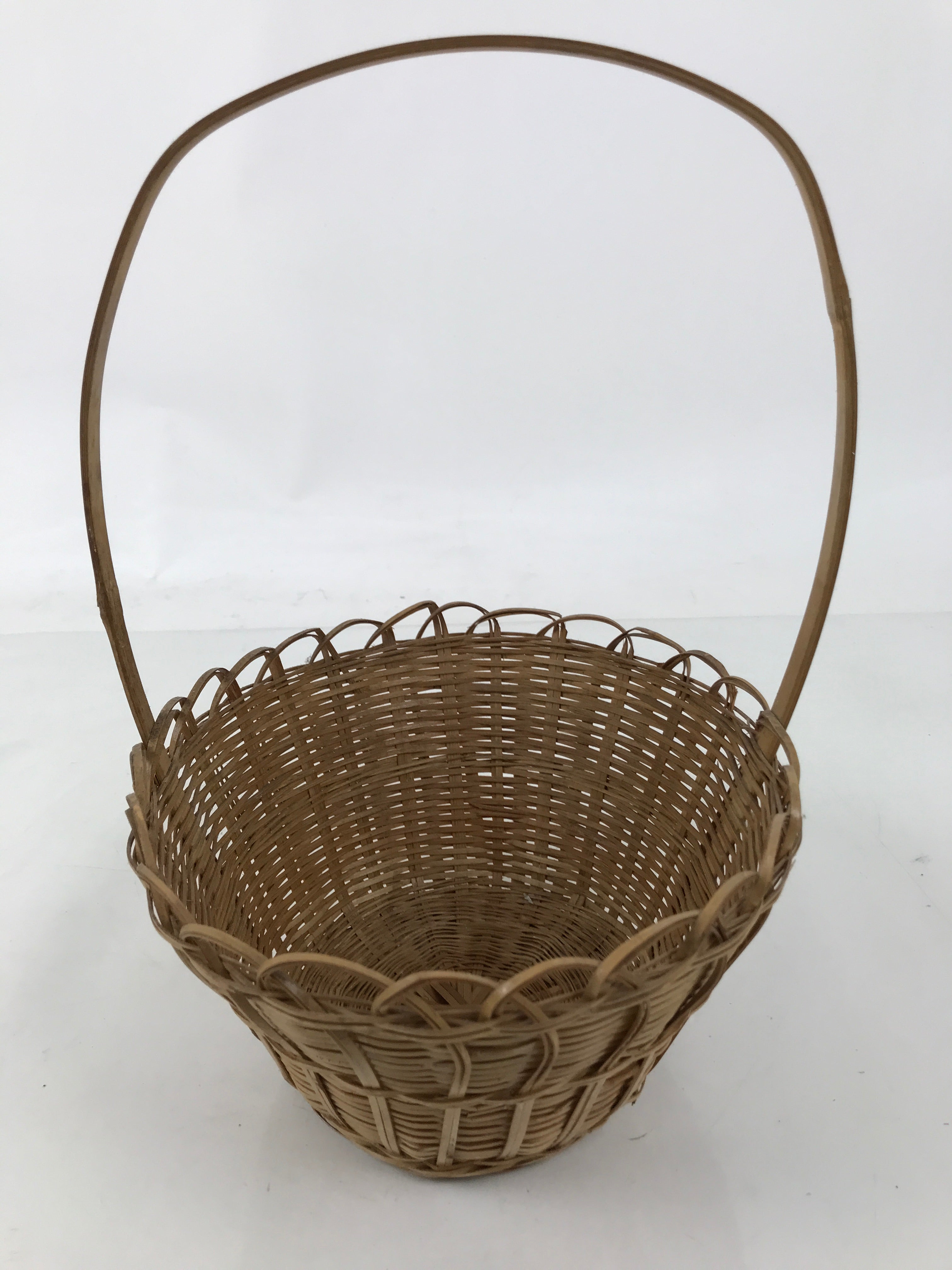 Japanese Handwoven Bamboo Basket Vtg Kago Ikebana Arrangement Handle Brown B261