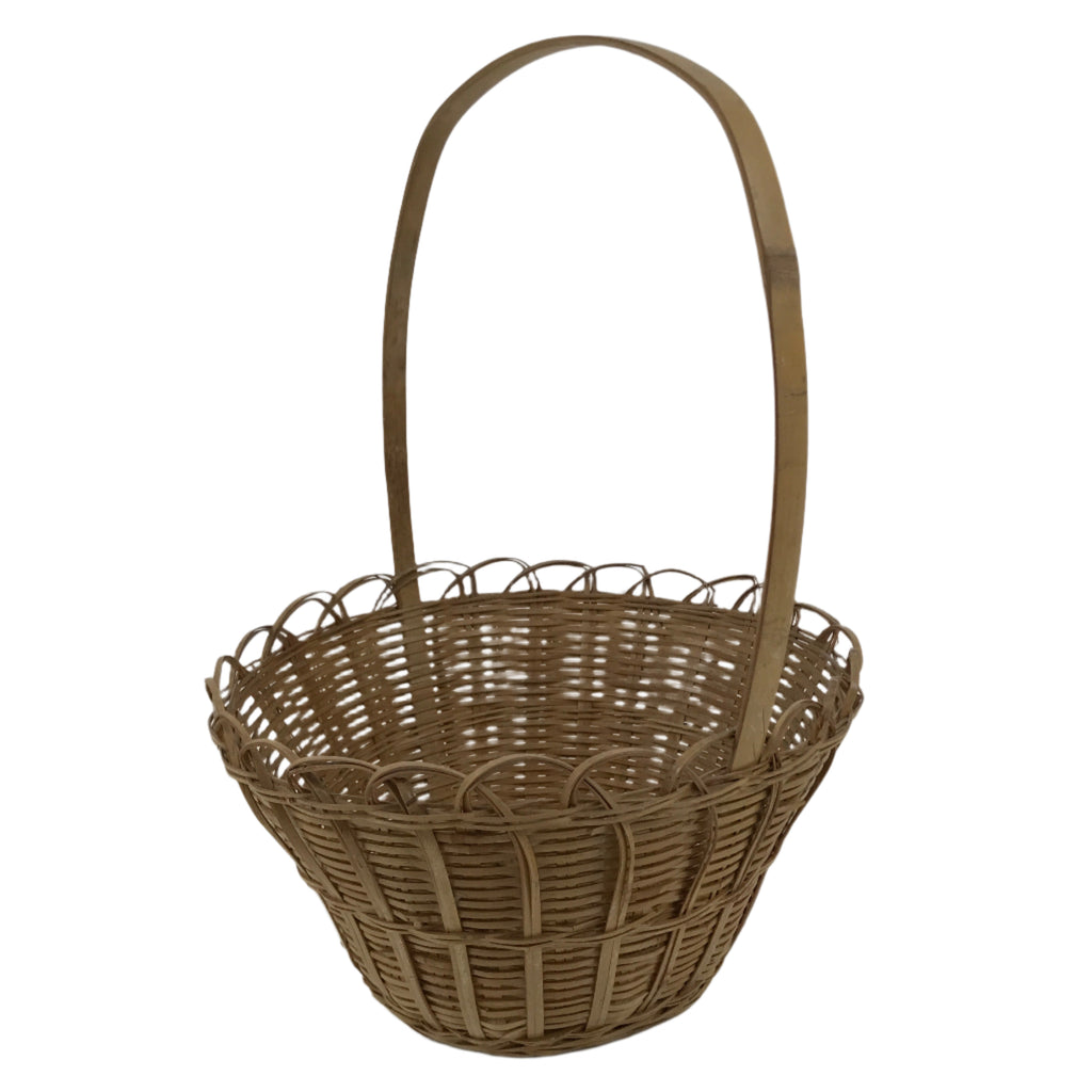 Japanese Handwoven Bamboo Basket Vtg Kago Ikebana Arrangement Handle Brown B261