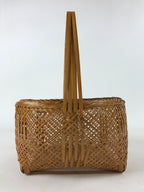 Japanese Handwoven Bamboo Basket Vtg Kago Ikebana Arrangement Kado Brown B226