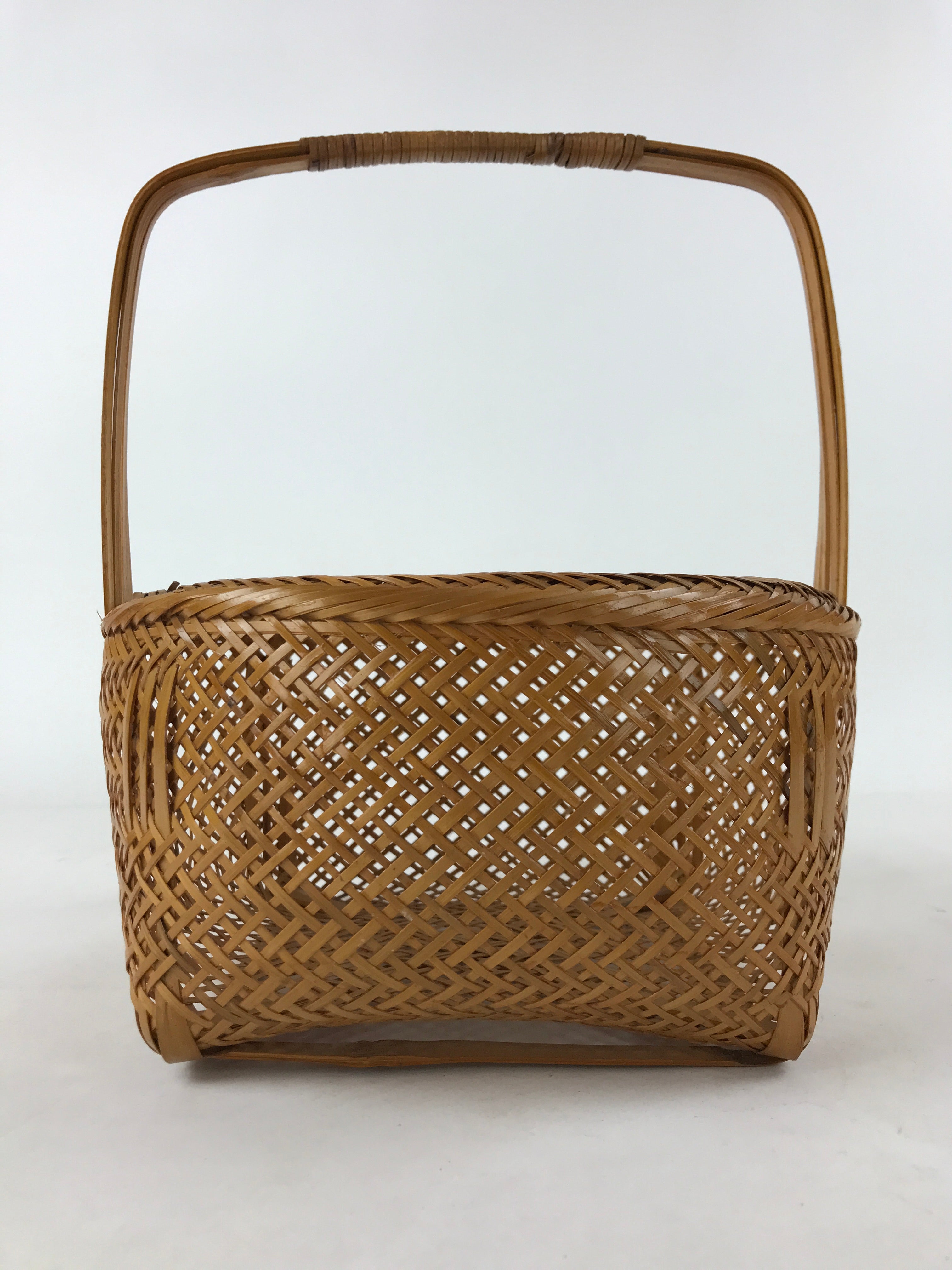 Japanese Handwoven Bamboo Basket Vtg Kago Ikebana Arrangement Kado Brown B226