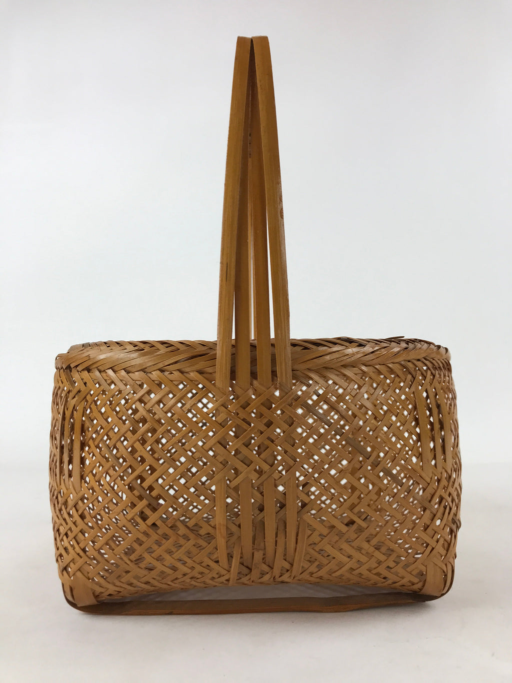 Japanese Handwoven Bamboo Basket Vtg Kago Ikebana Arrangement Kado Brown B226