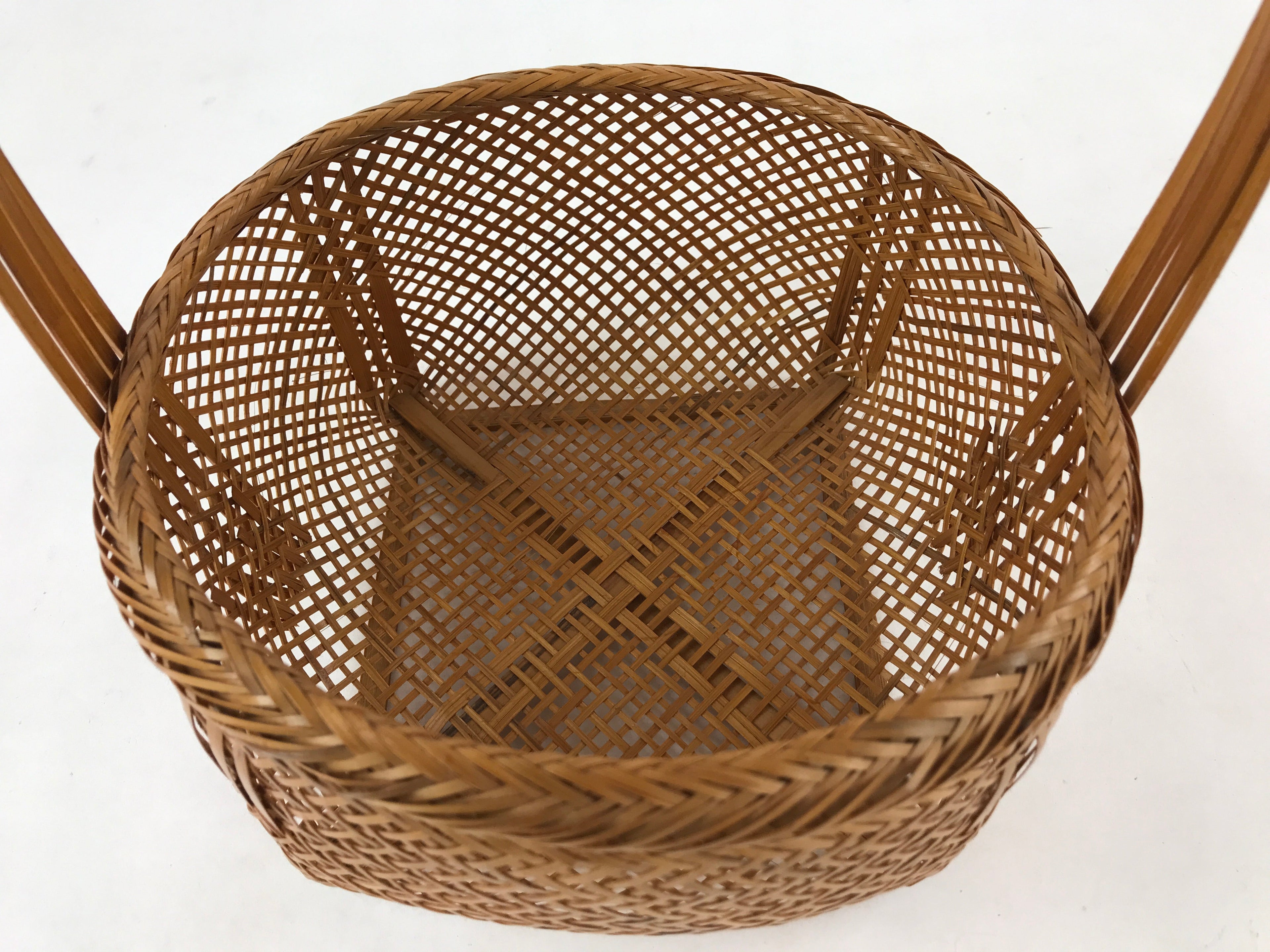 Japanese Handwoven Bamboo Basket Vtg Kago Ikebana Arrangement Kado Brown B226
