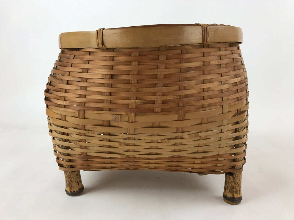 Japanese Handwoven Bamboo Basket Vtg Kago Ikebana Arrangement Kado Brown B227