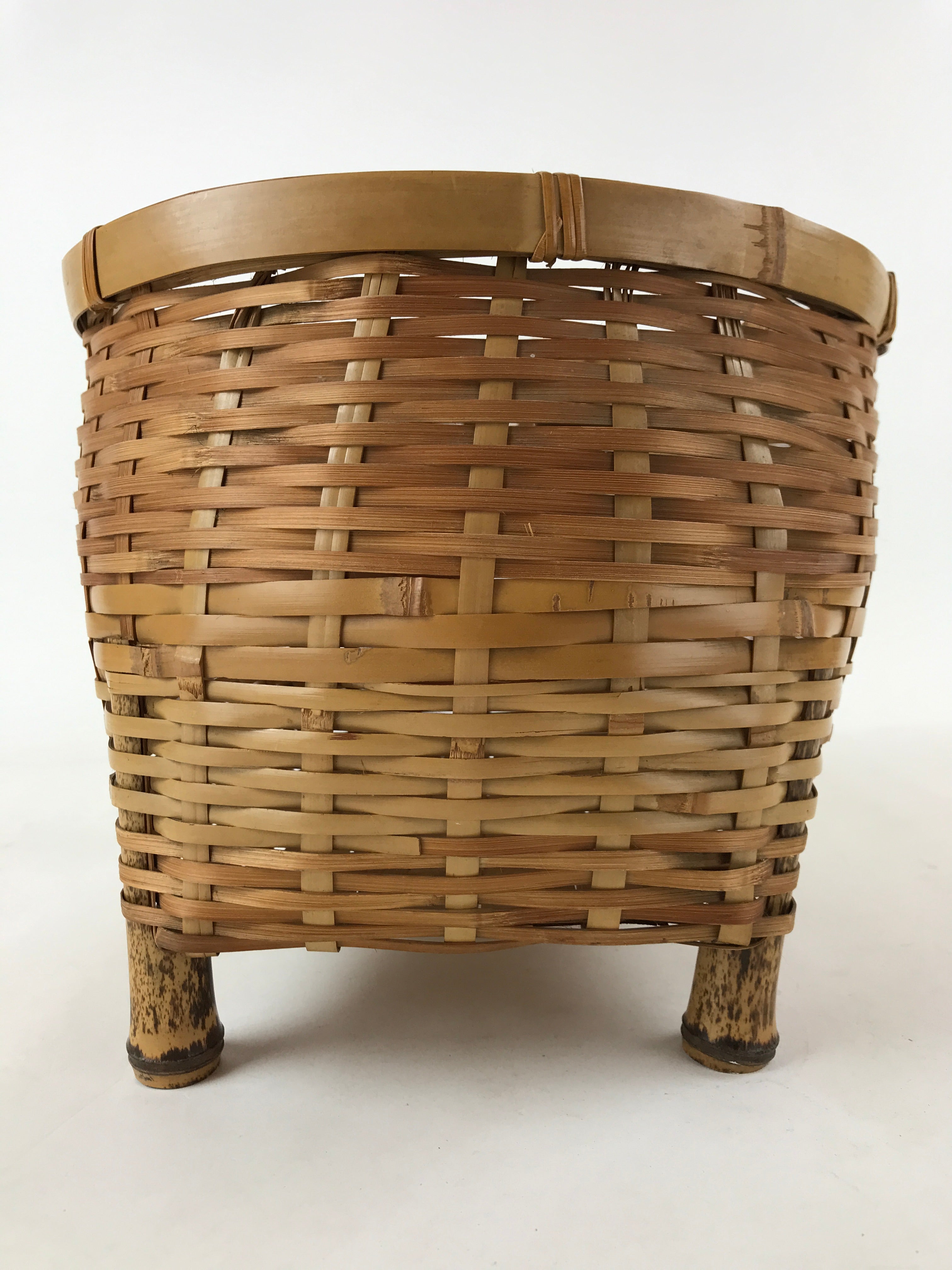 Japanese Handwoven Bamboo Basket Vtg Kago Ikebana Arrangement Kado Brown B227