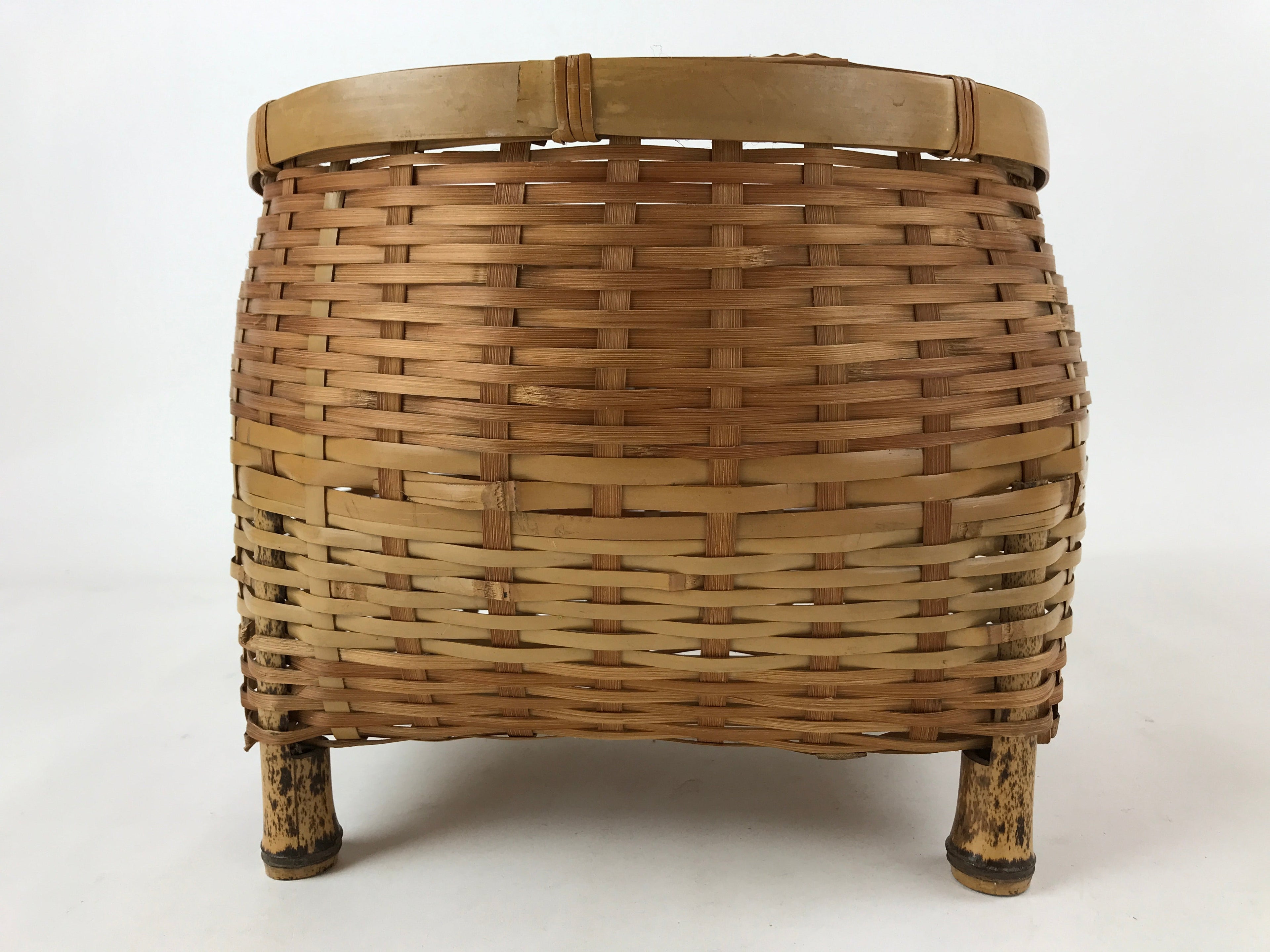 Japanese Handwoven Bamboo Basket Vtg Kago Ikebana Arrangement Kado Brown B227