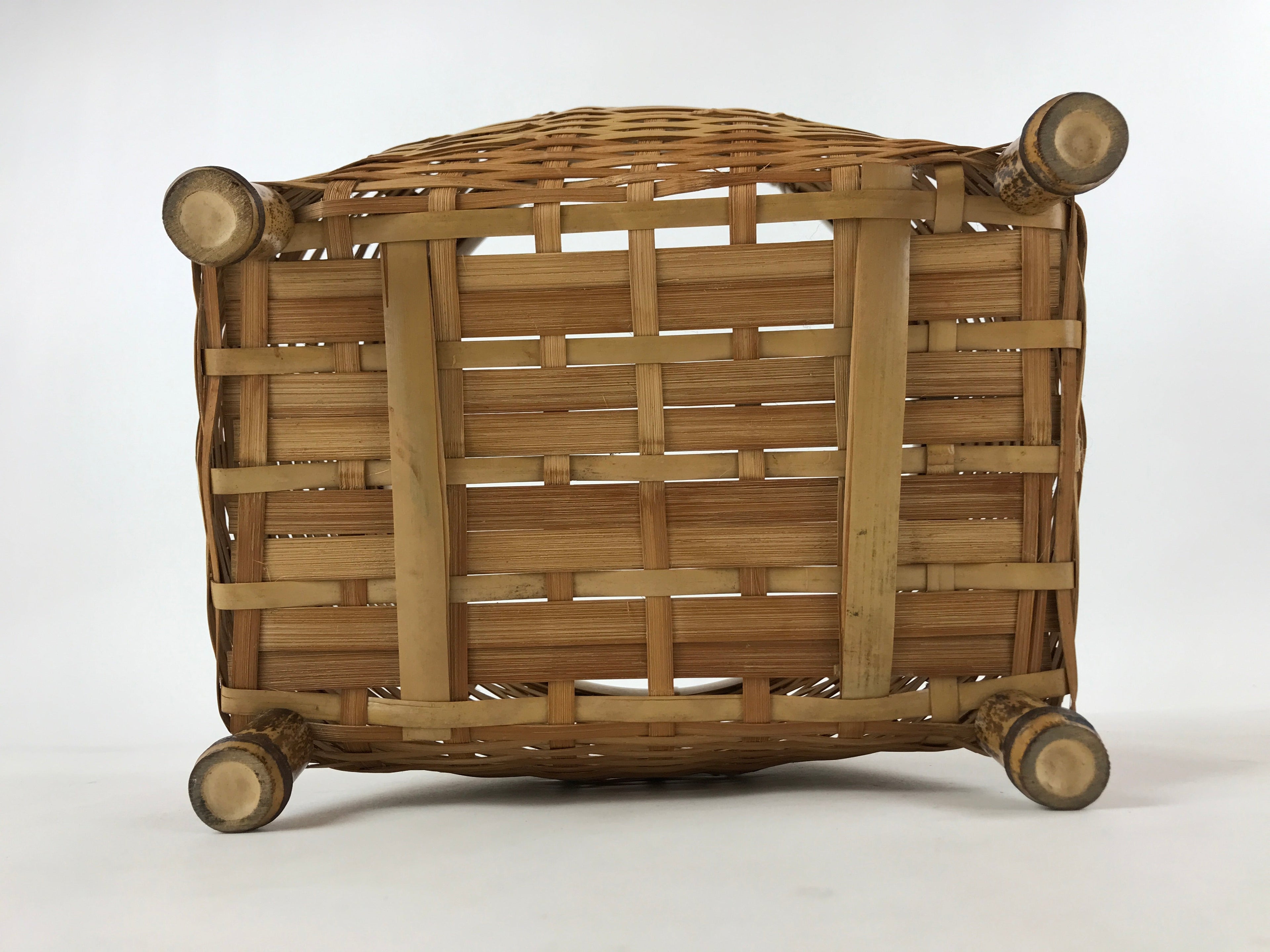 Japanese Handwoven Bamboo Basket Vtg Kago Ikebana Arrangement Kado Brown B227