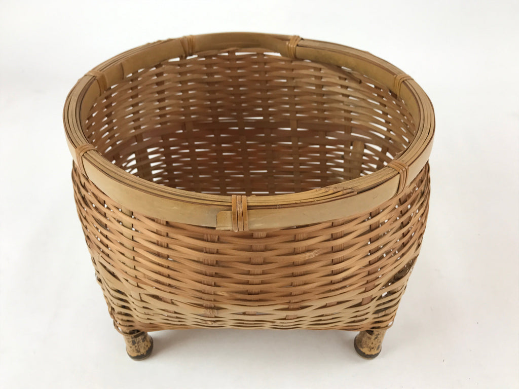 Japanese Handwoven Bamboo Basket Vtg Kago Ikebana Arrangement Kado Brown B227