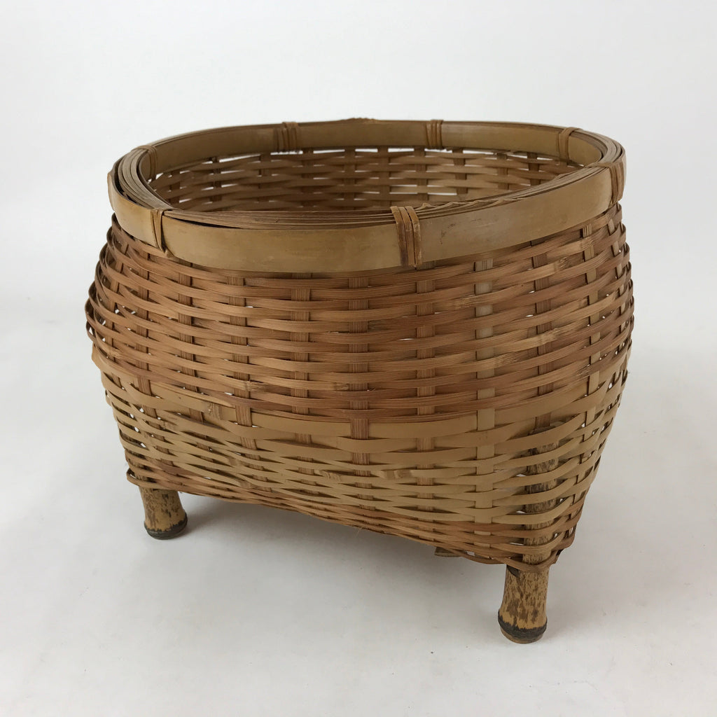 Japanese Handwoven Bamboo Basket Vtg Kago Ikebana Arrangement Kado Brown B227