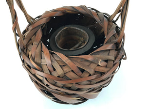 Japanese Handwoven Bamboo Basket Vtg Kago Ikebana Arrangement Kado Brown B228