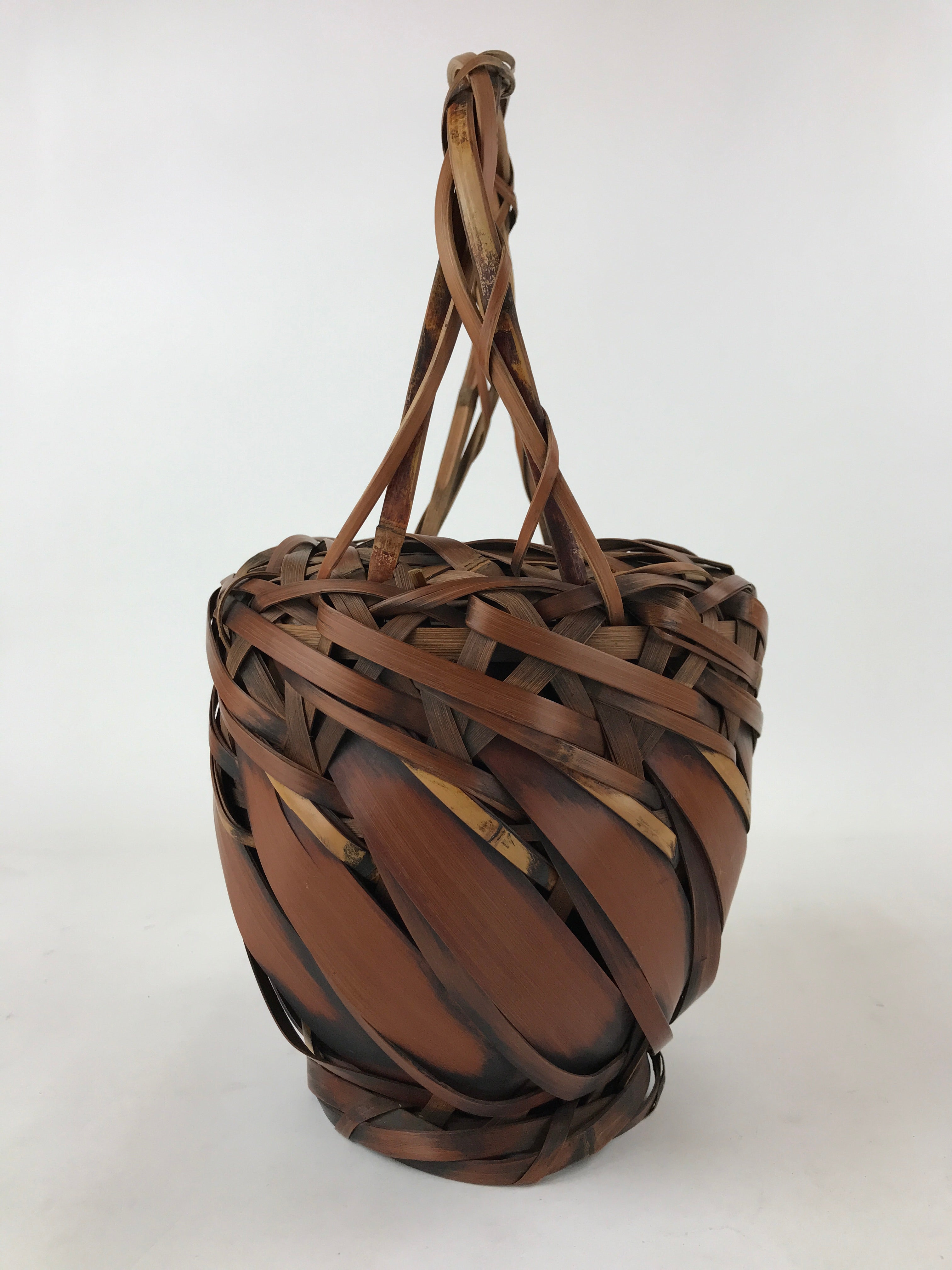 Japanese Handwoven Bamboo Basket Vtg Kago Ikebana Arrangement Kado Brown B228