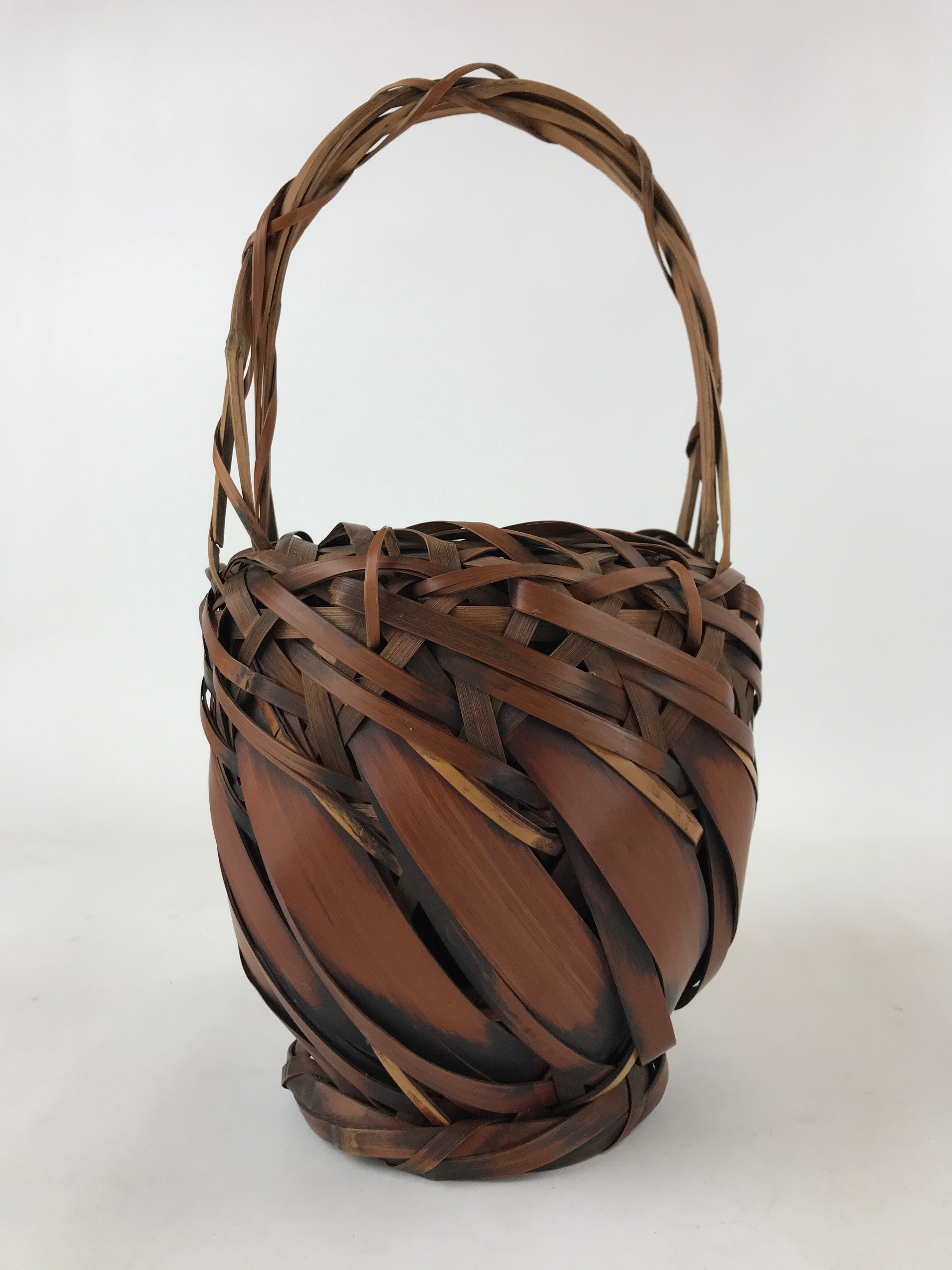 Japanese Handwoven Bamboo Basket Vtg Kago Ikebana Arrangement Kado Brown B228