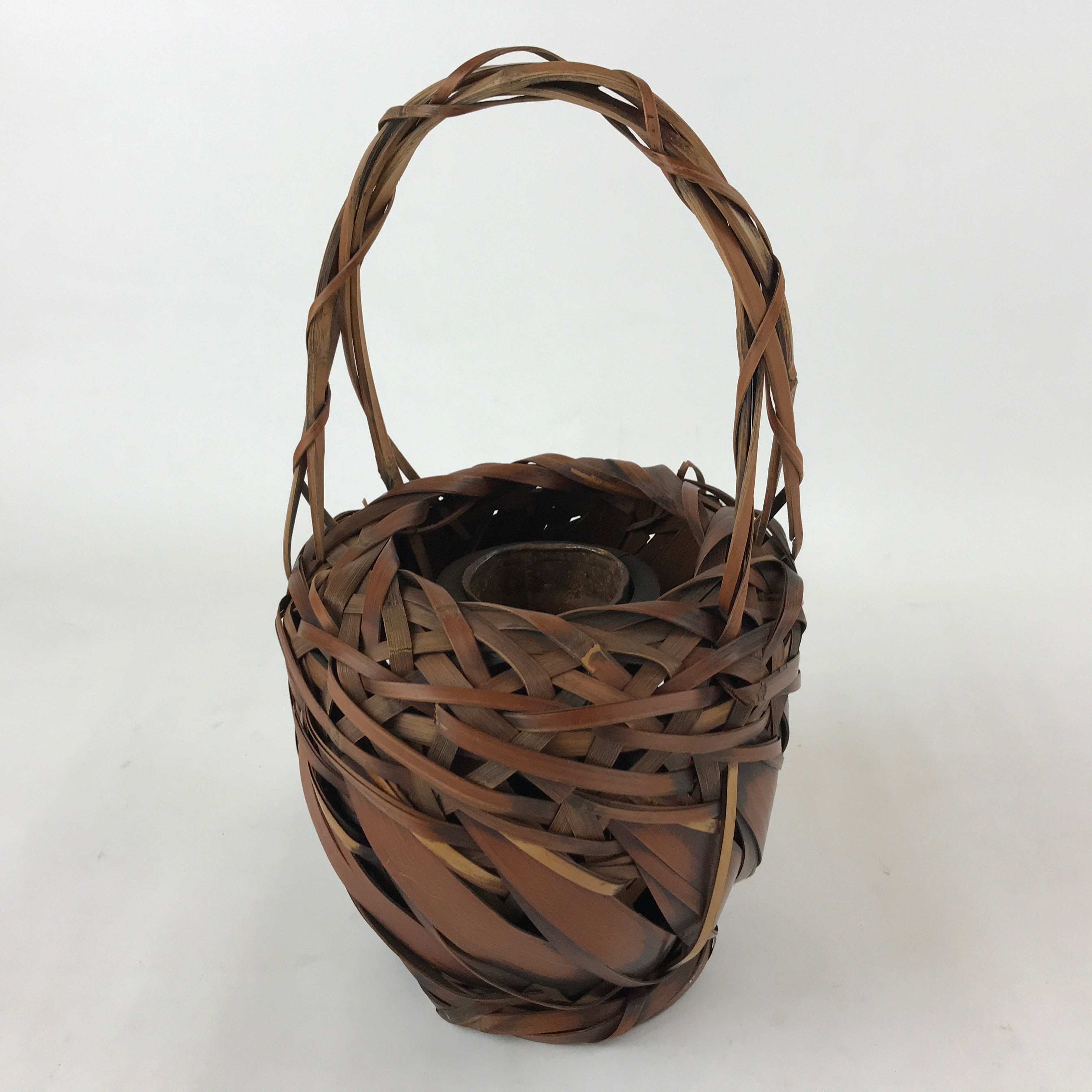 Japanese Handwoven Bamboo Basket Vtg Kago Ikebana Arrangement Kado Brown B228