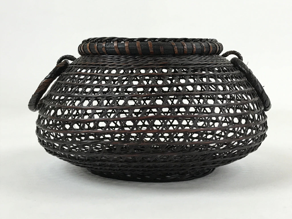Japanese Handwoven Bamboo Basket Vtg Kago Ikebana Arrangement Kado Brown B230