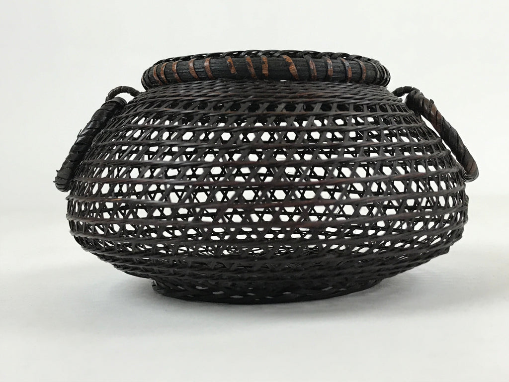 Japanese Handwoven Bamboo Basket Vtg Kago Ikebana Arrangement Kado Brown B230
