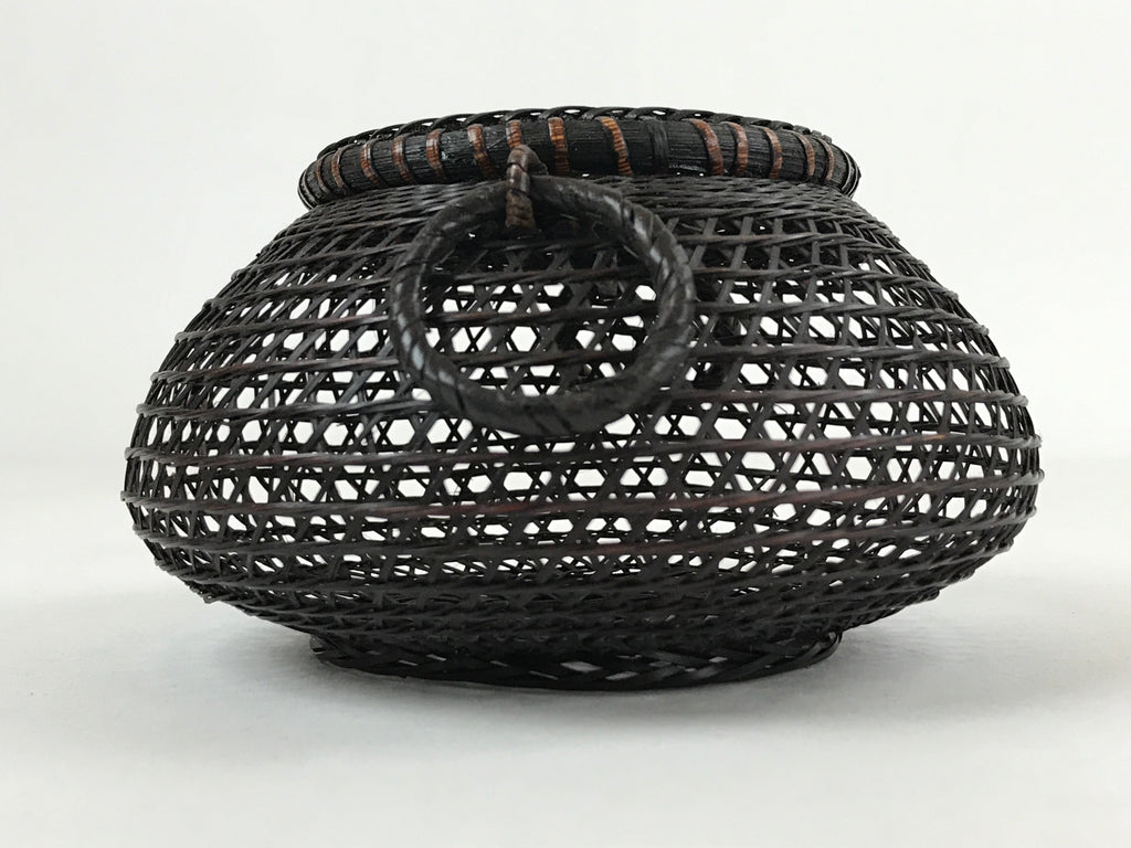 Japanese Handwoven Bamboo Basket Vtg Kago Ikebana Arrangement Kado Brown B230