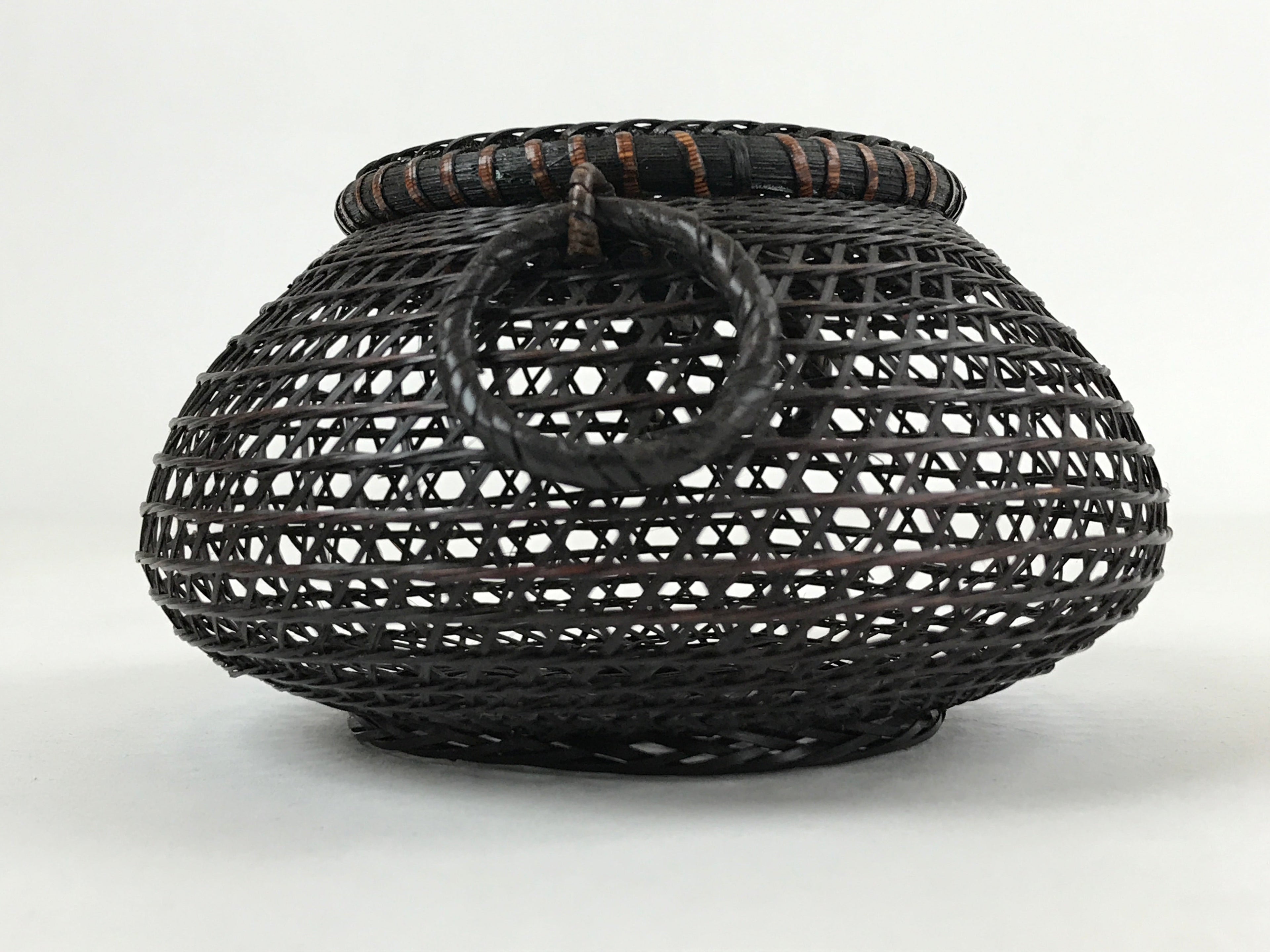 Japanese Handwoven Bamboo Basket Vtg Kago Ikebana Arrangement Kado Brown B230