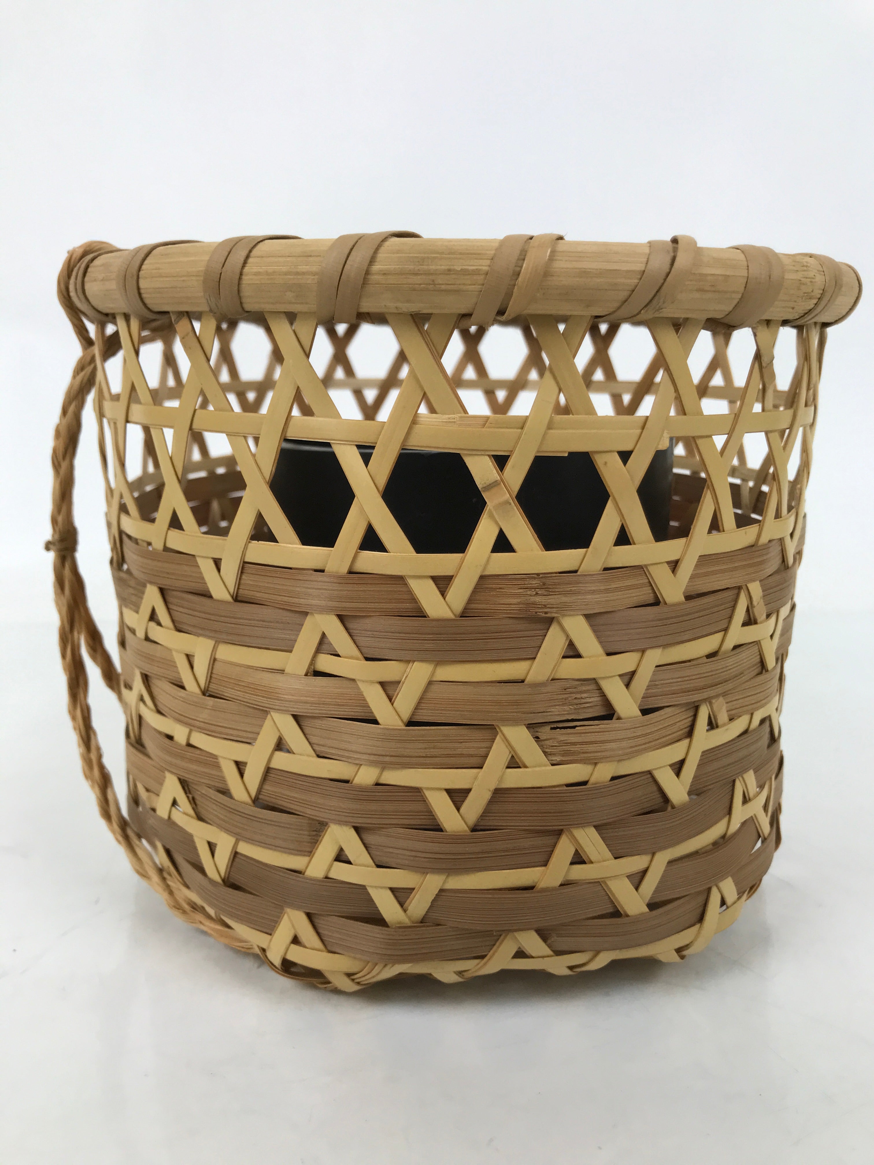 Japanese Handwoven Bamboo Basket Vtg Kago Ikebana Flower Arrangement Brown B260